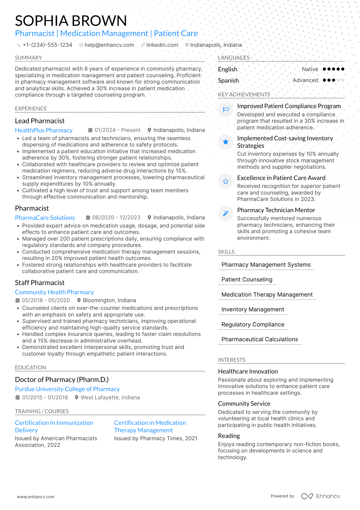 Registered Pharmacist Resume Example