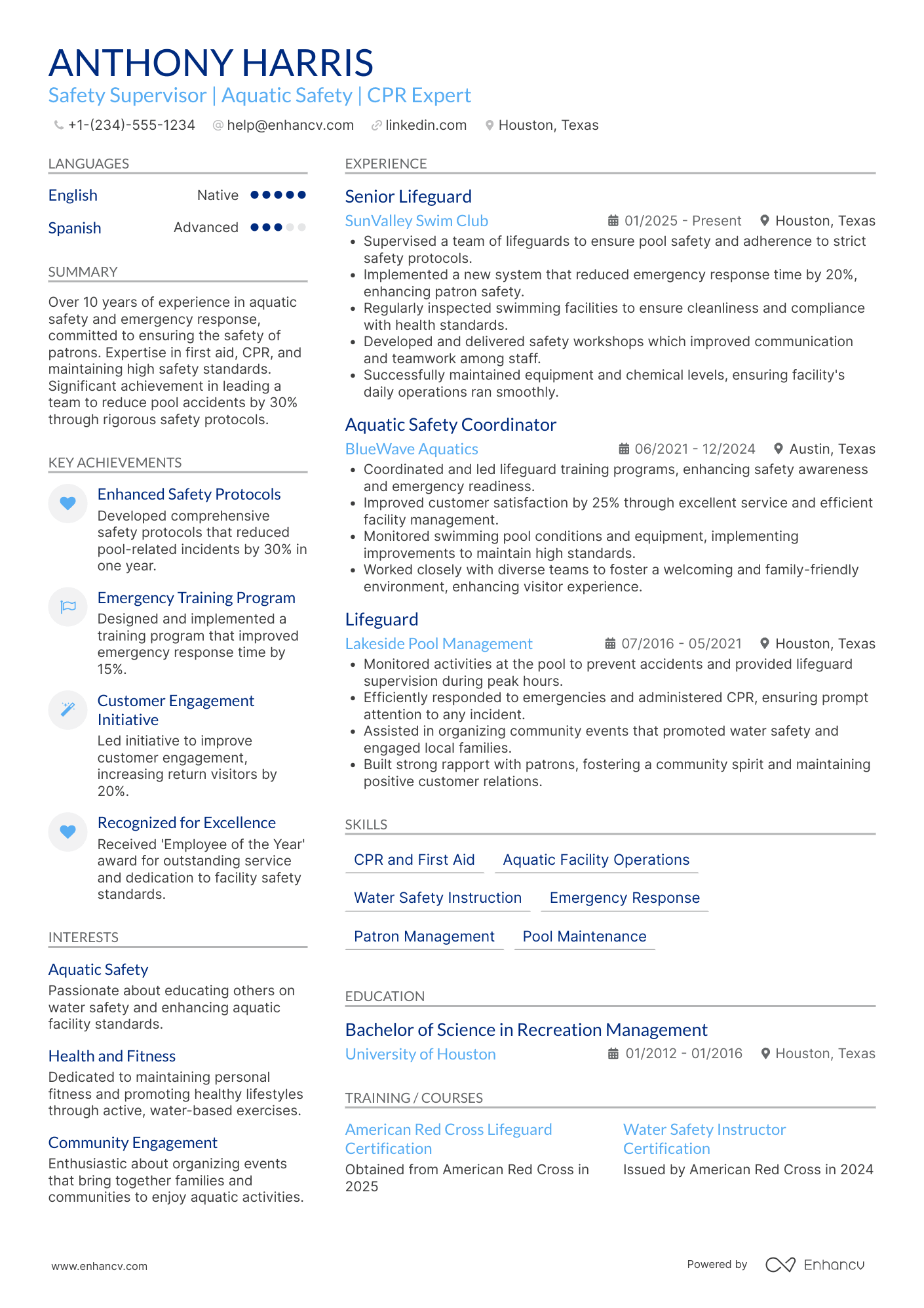 Full Time Lifeguard Resume Example