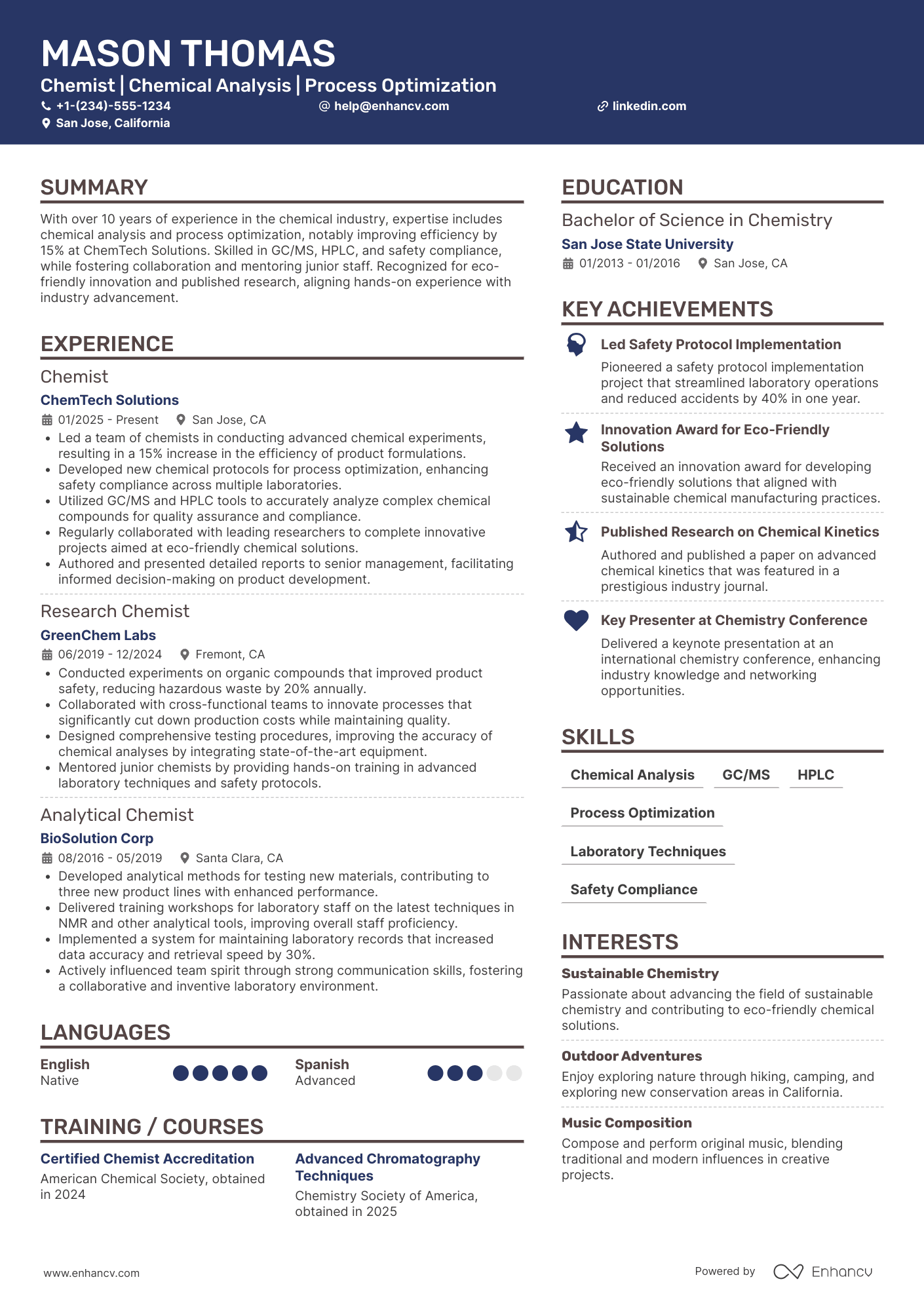 Chemist Resume Example