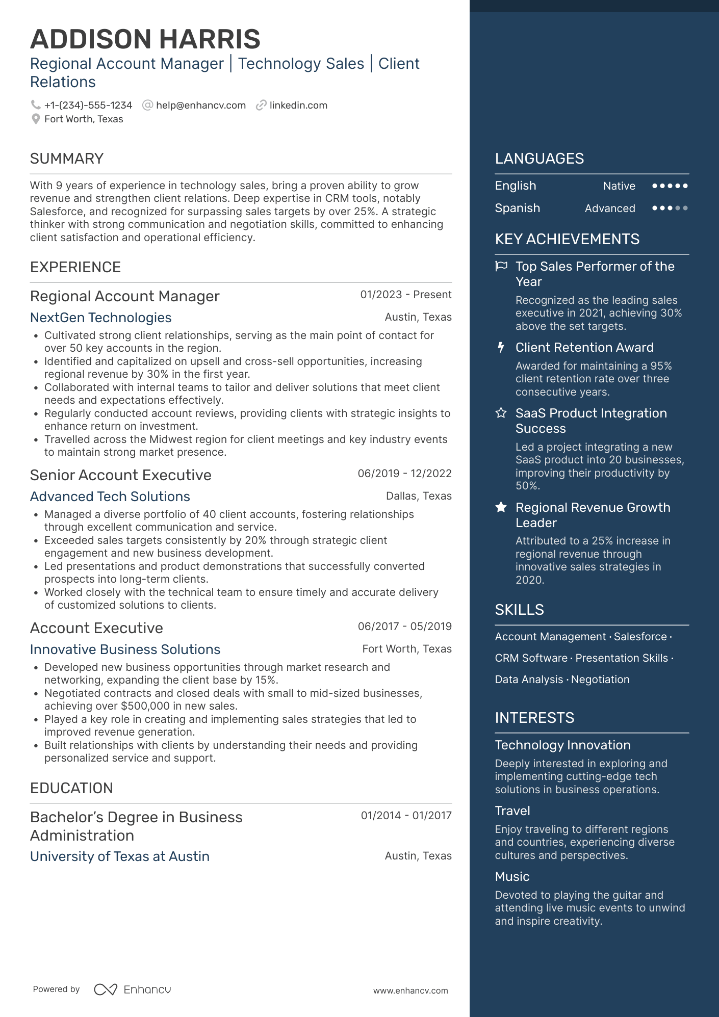 Regional Account Manager Resume Example