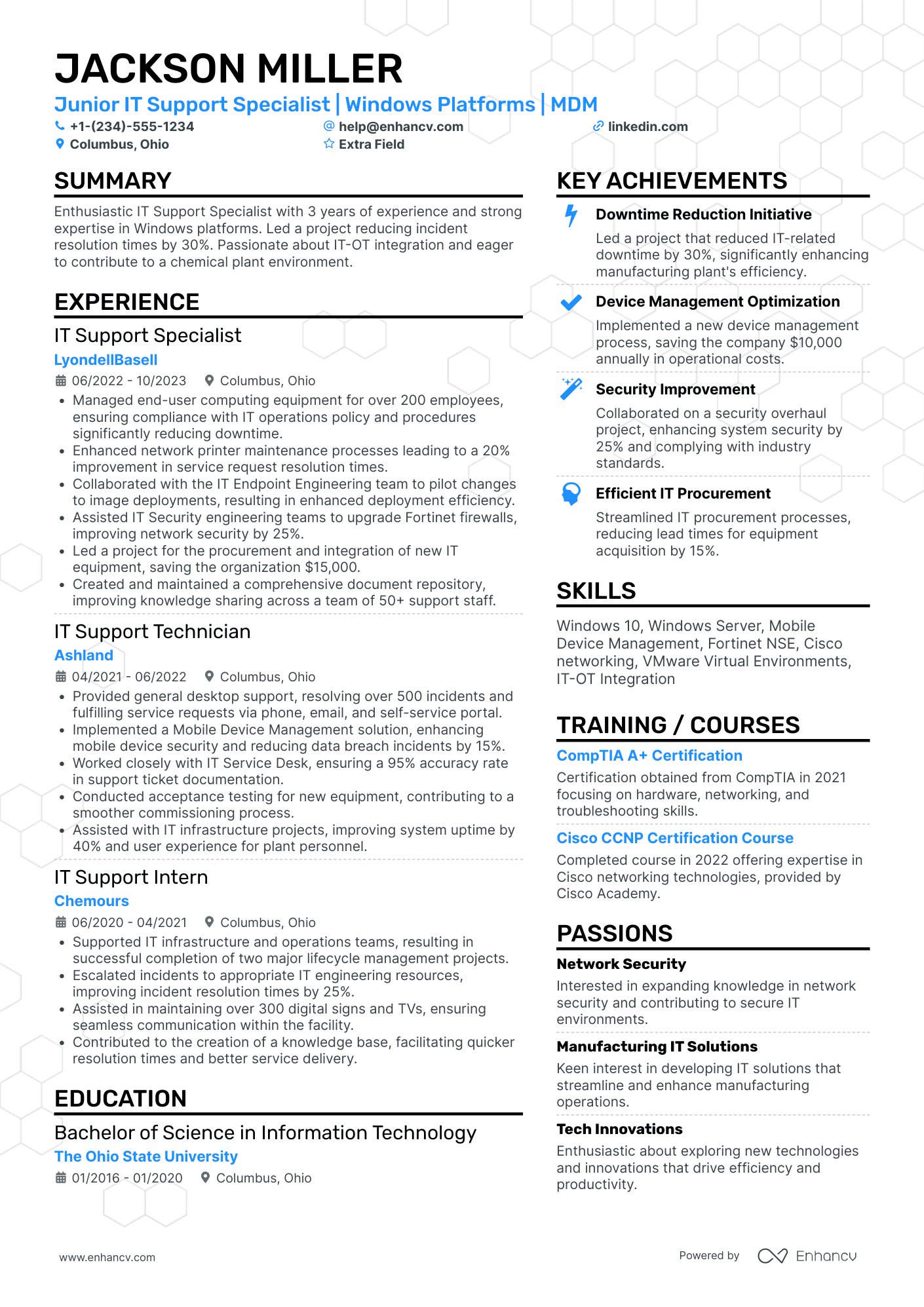 Junior IT Specialist Resume Example