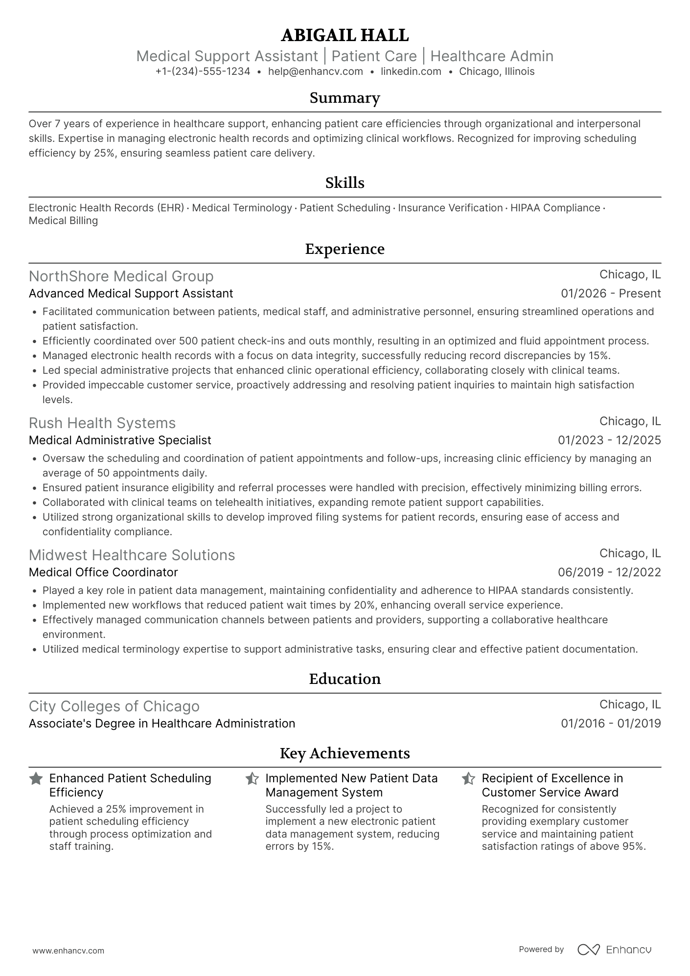 Advanced Medical Support Assistant Resume Example