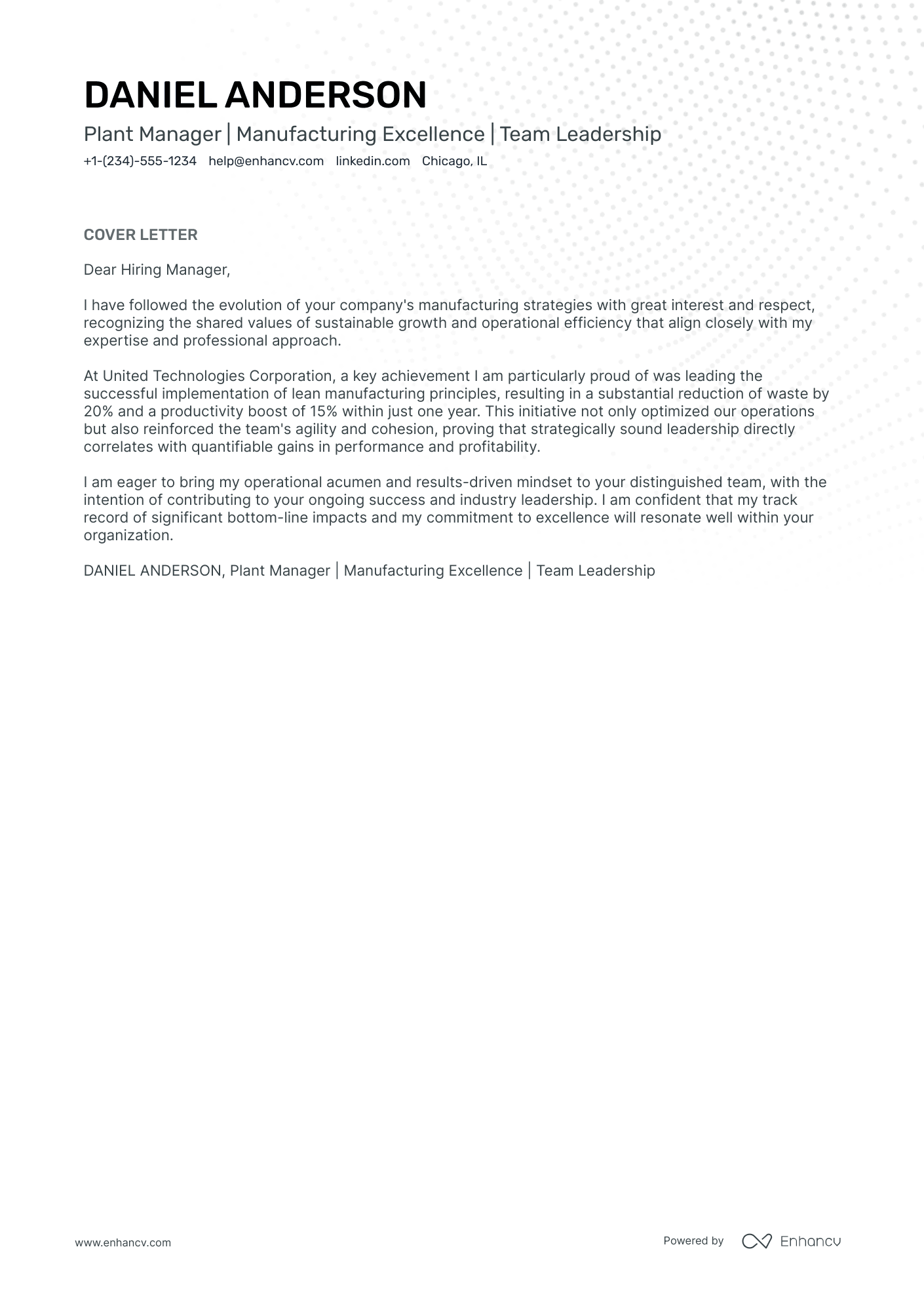 Plant Manager Resume Example