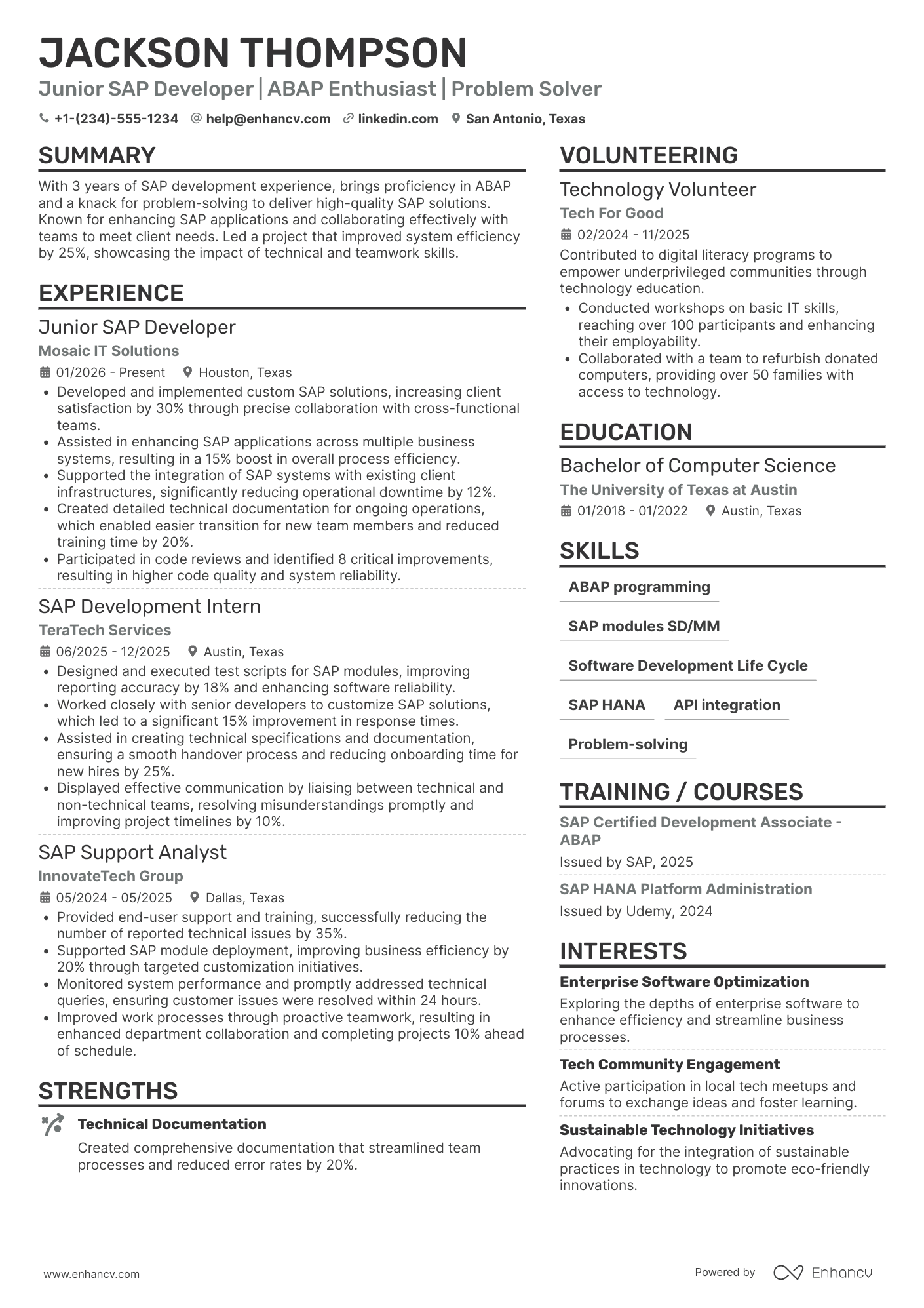 Junior SAP Developer Resume Example