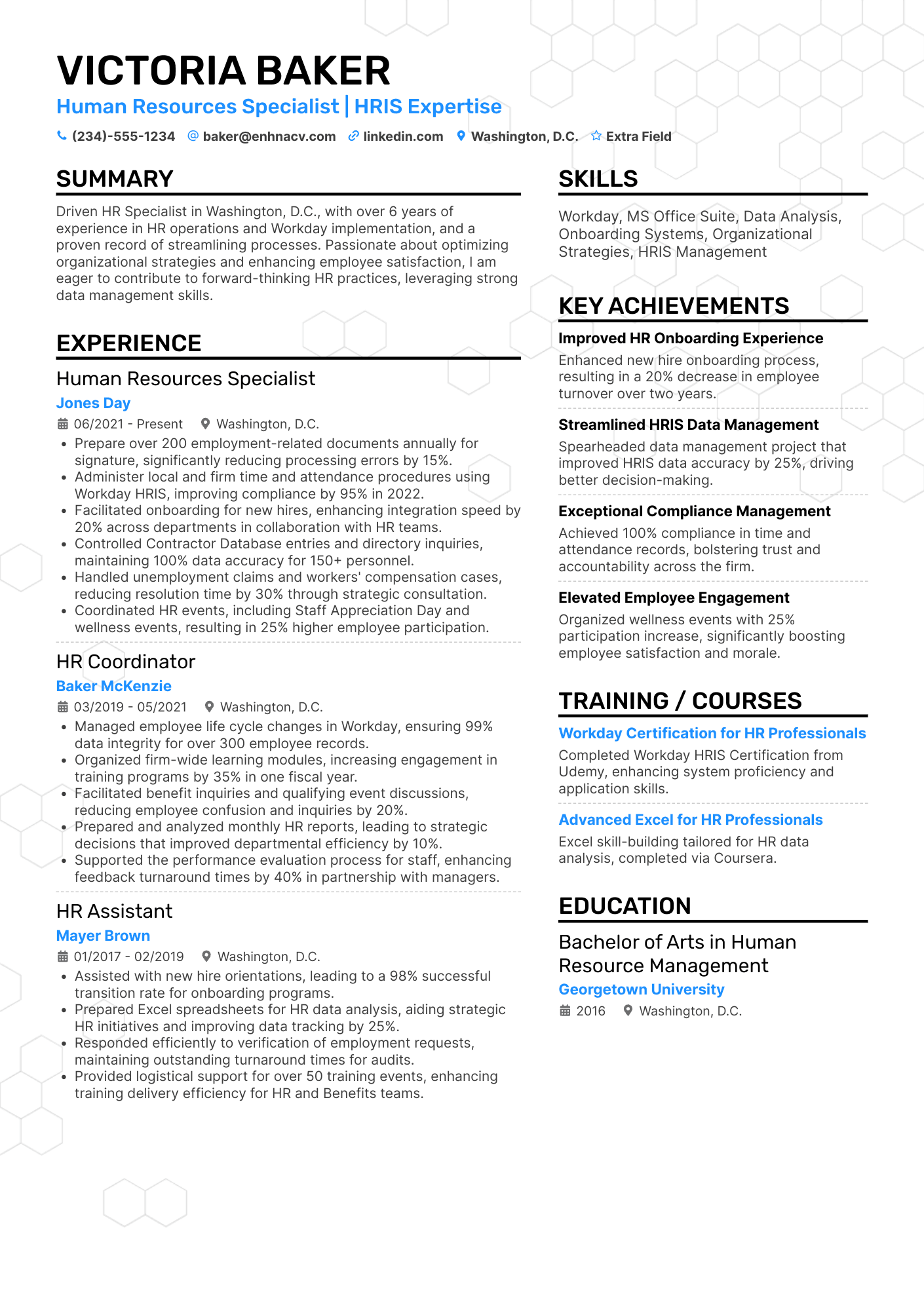 Mid Level HR Specialist Resume Example