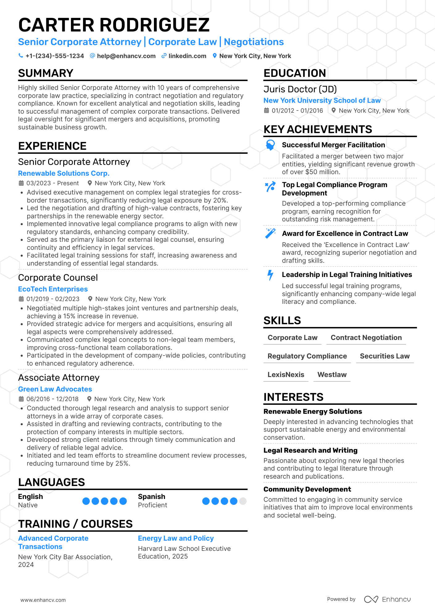 Senior Corporate Attorney Resume Example