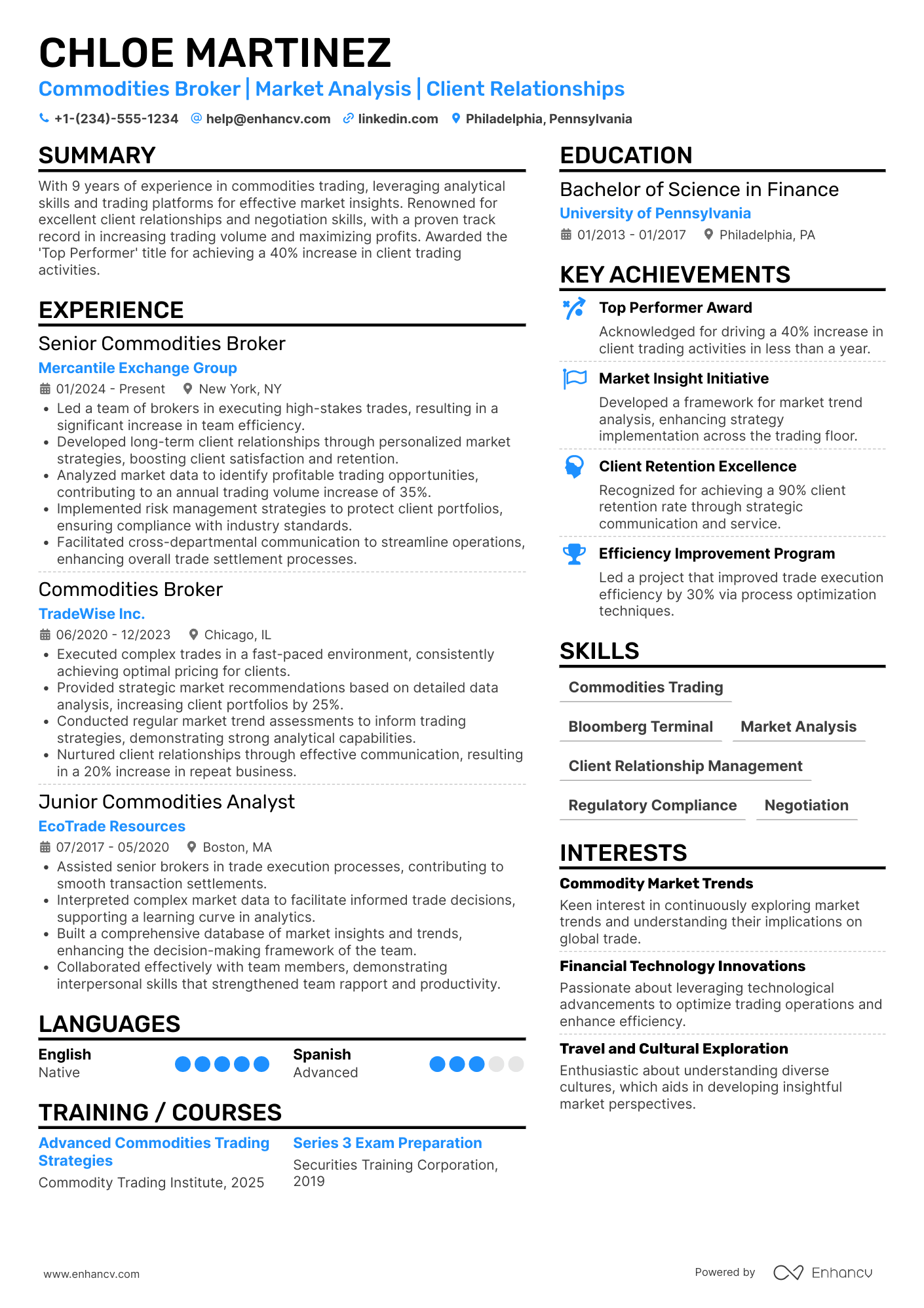 Commodities Broker Resume Example