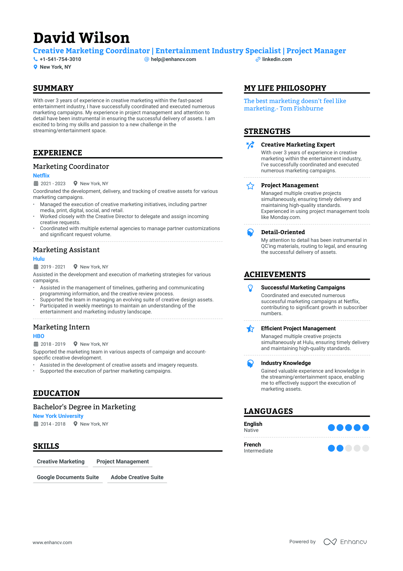 Creative Marketing Resume Example