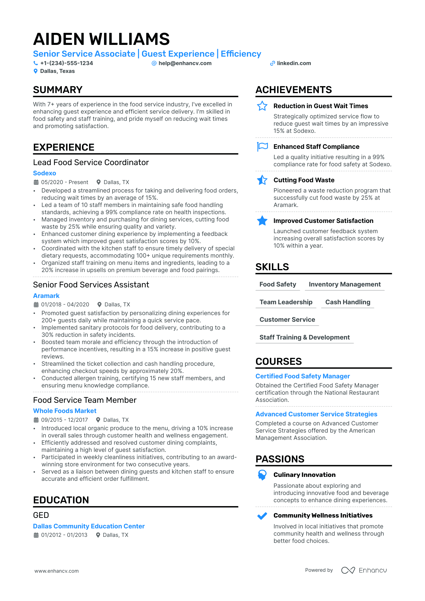 Waiter Resume Example