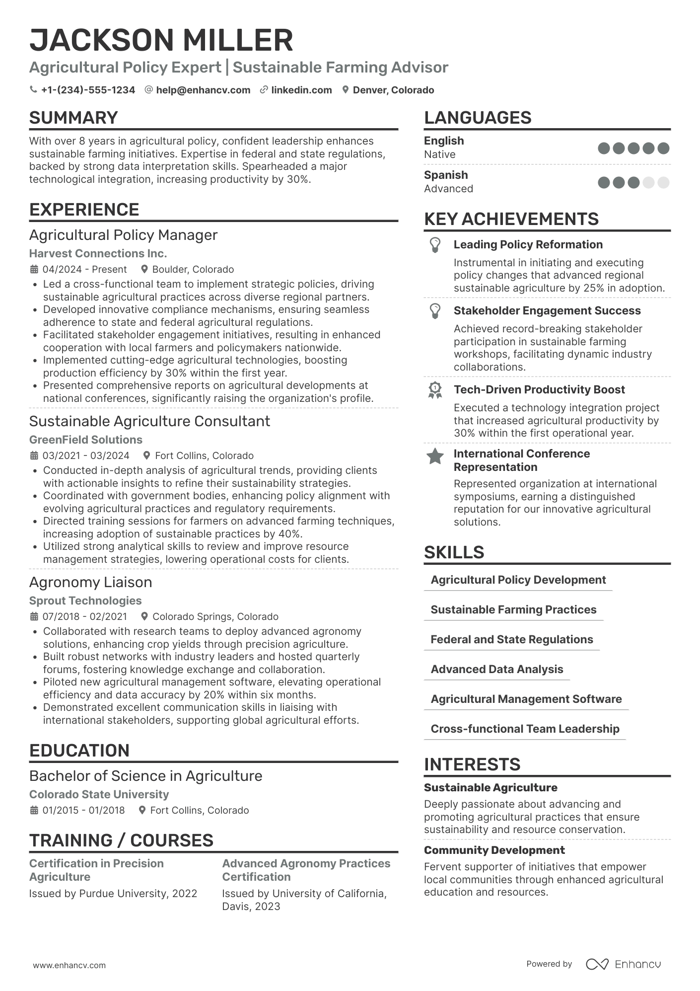 Secretary of Agriculture Resume Example