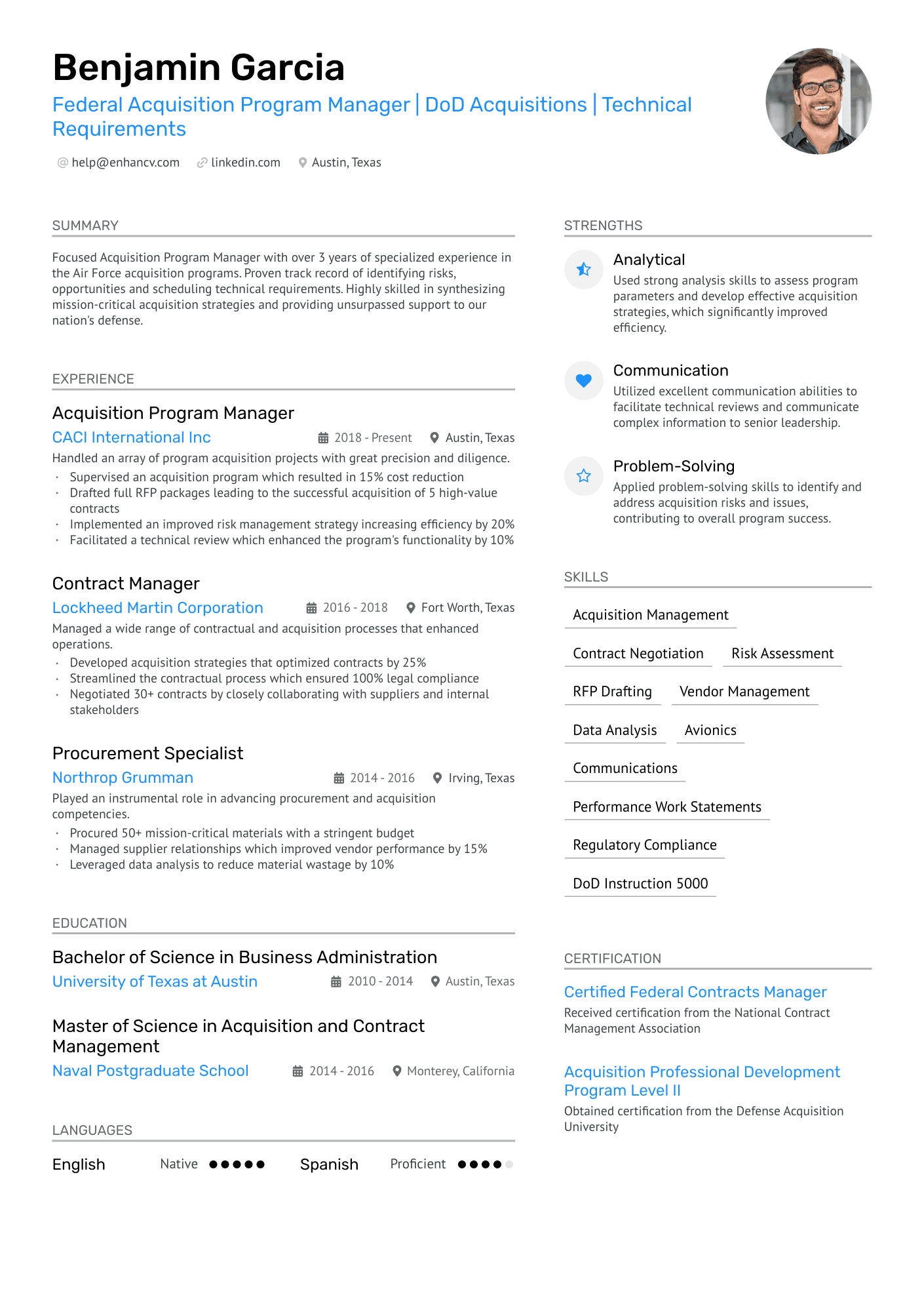 Acquisition Program Manager Resume Example