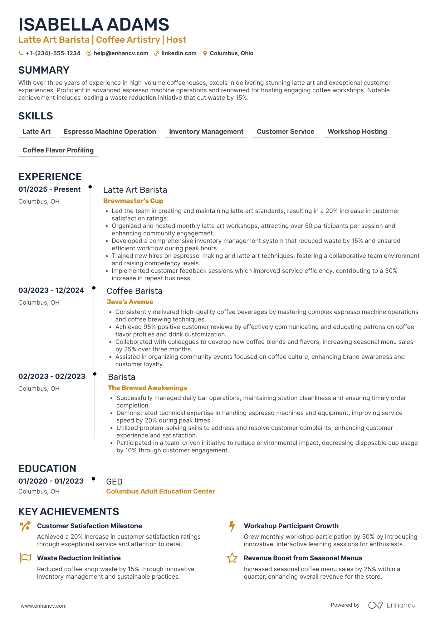 Latte Art Barista Resume Example