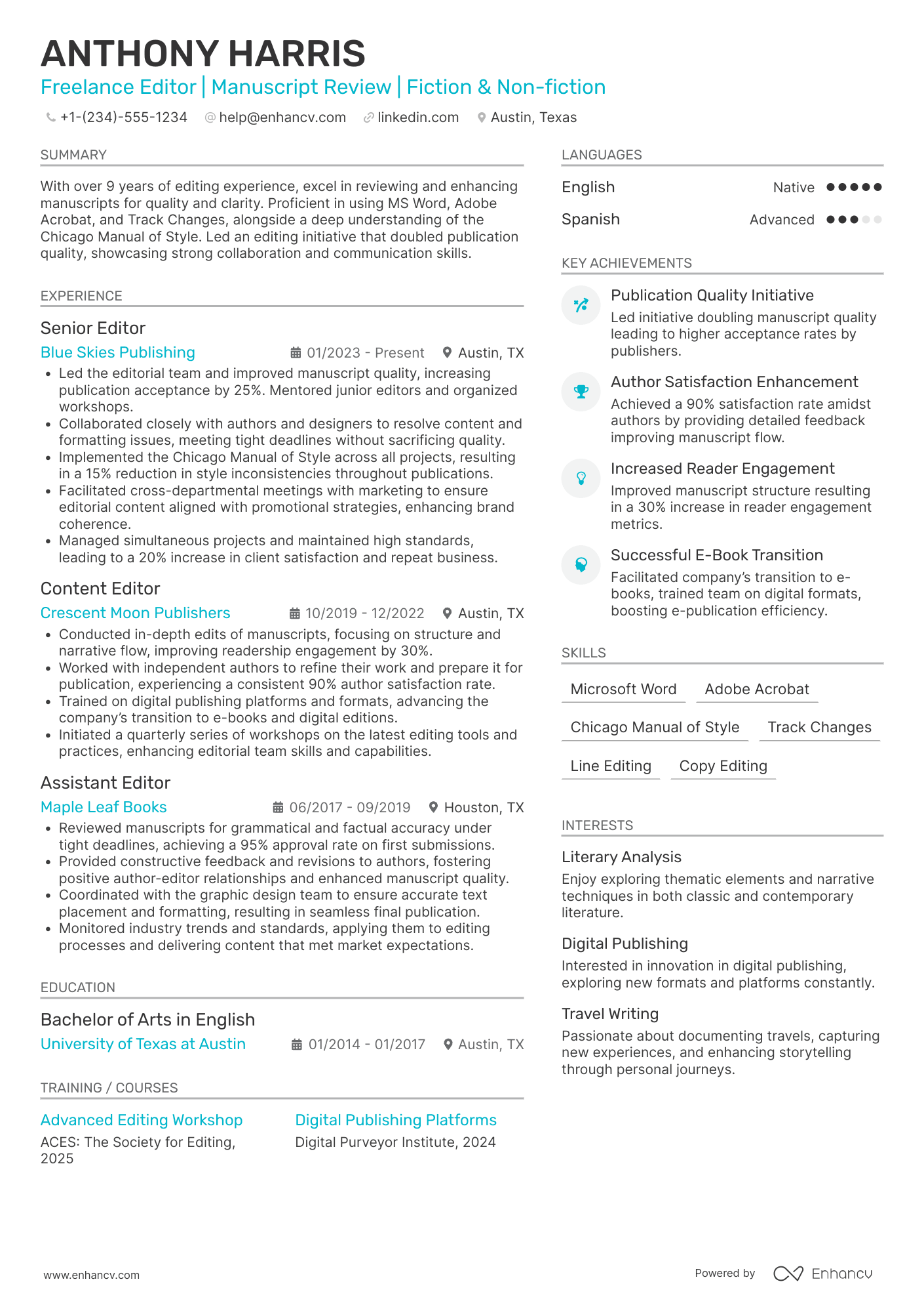 Freelance Editor Resume Example