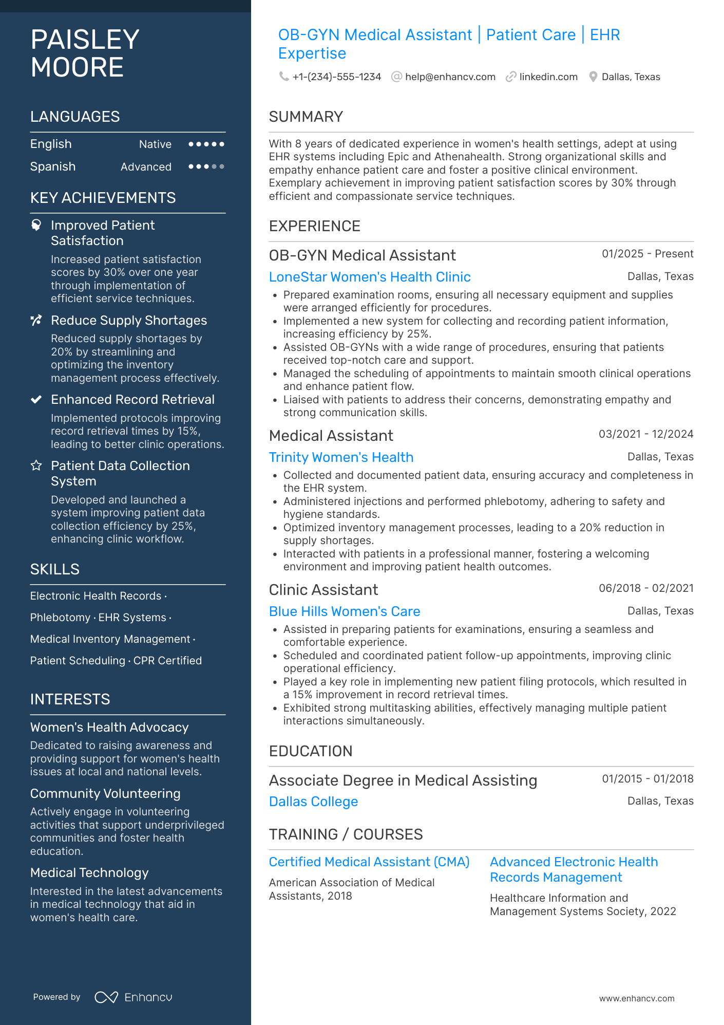 OB GYN Medical Assistant Resume Example