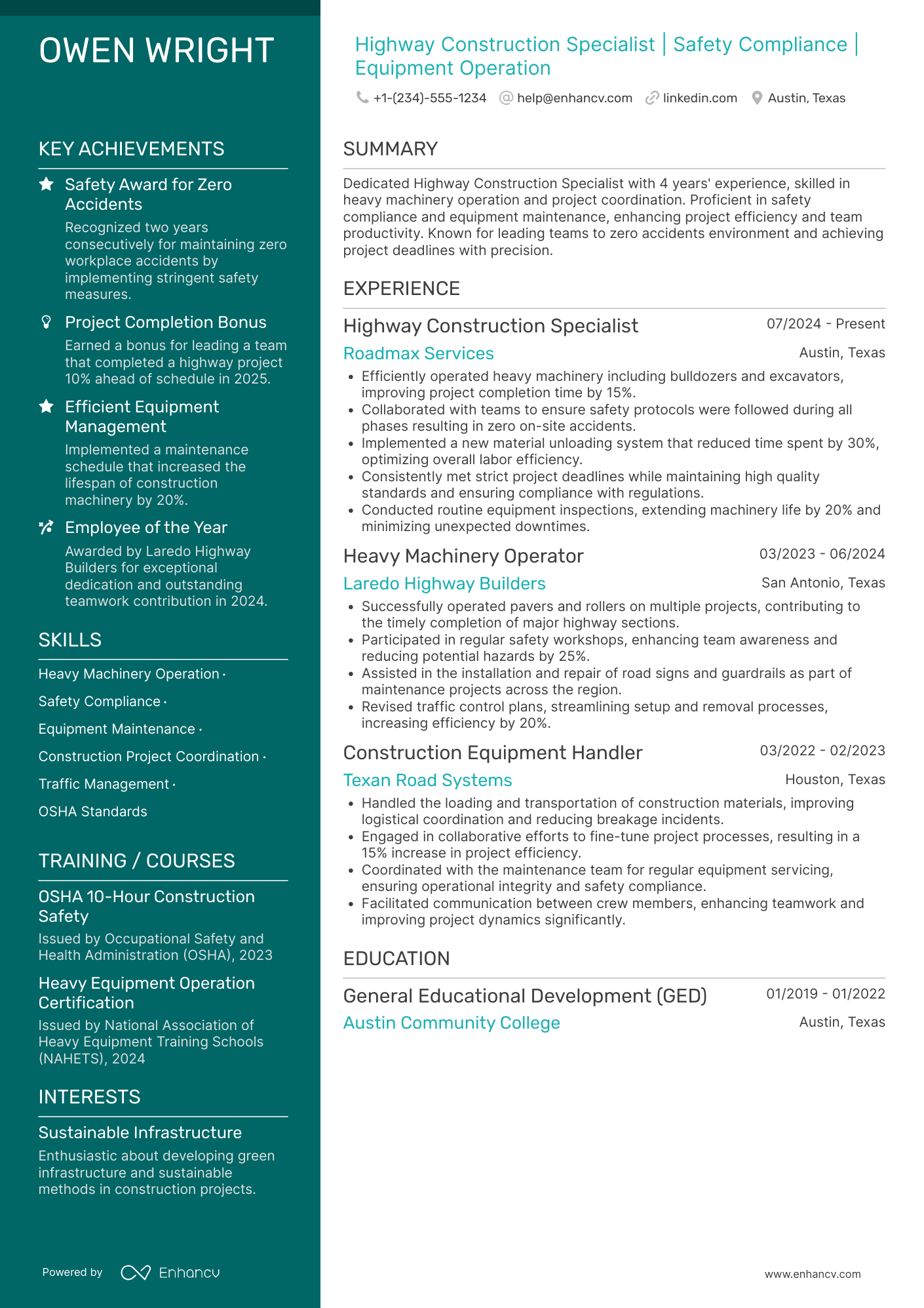 Highway Construction Worker Resume Example