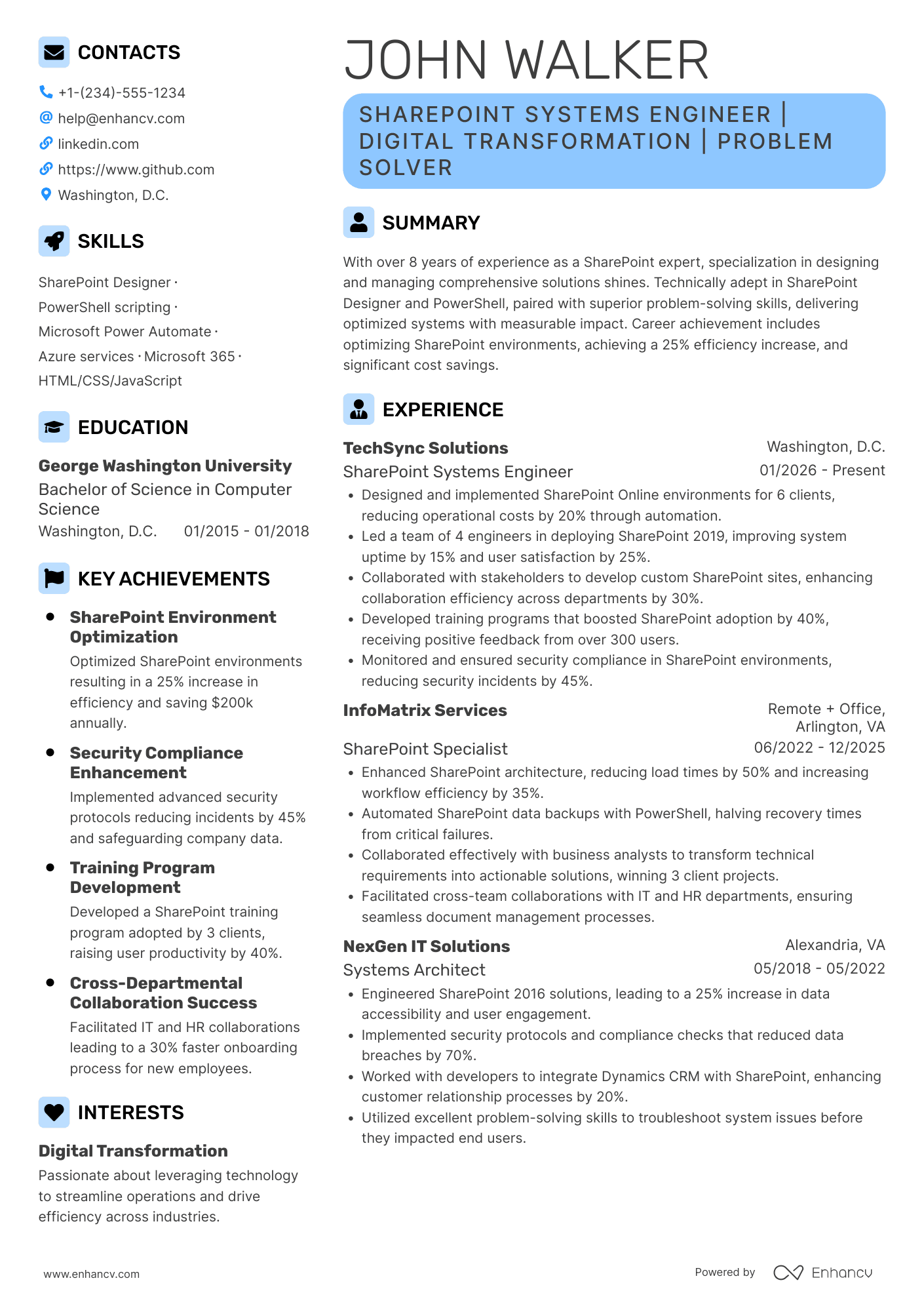 SharePoint Systems Engineer Resume Example