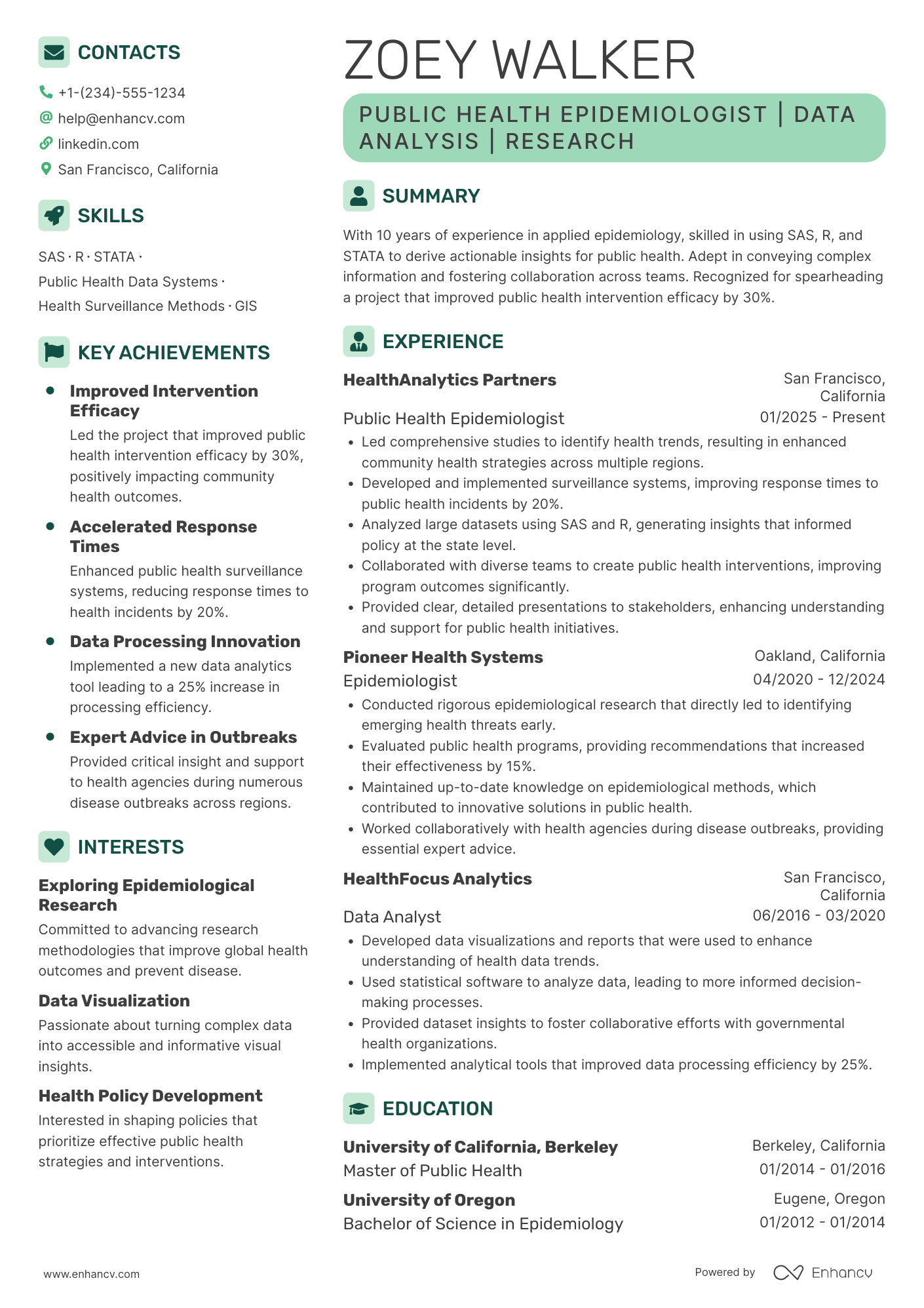 Public Health Epidemiologist Resume Example