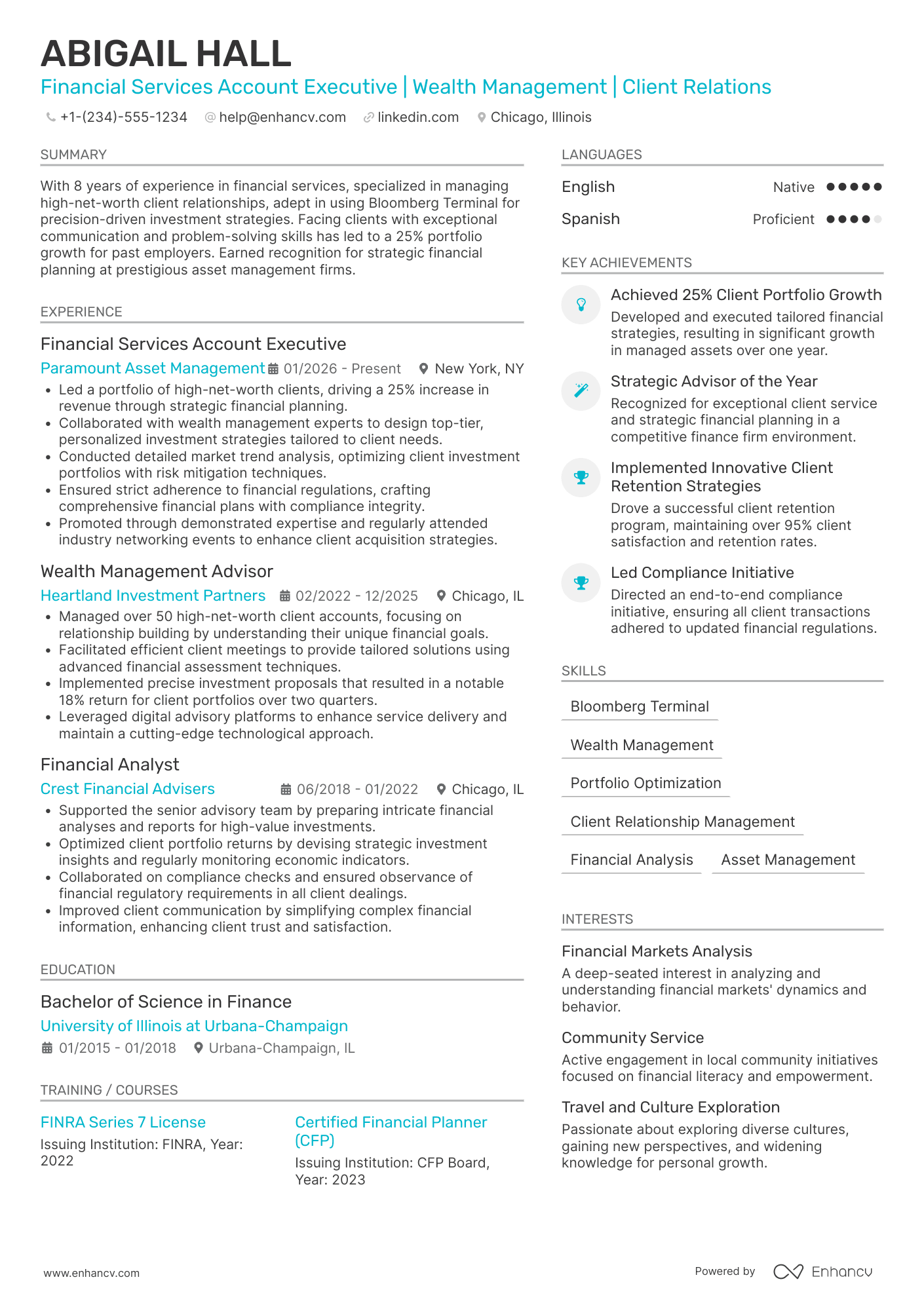 Financial Services Account Executive Resume Example