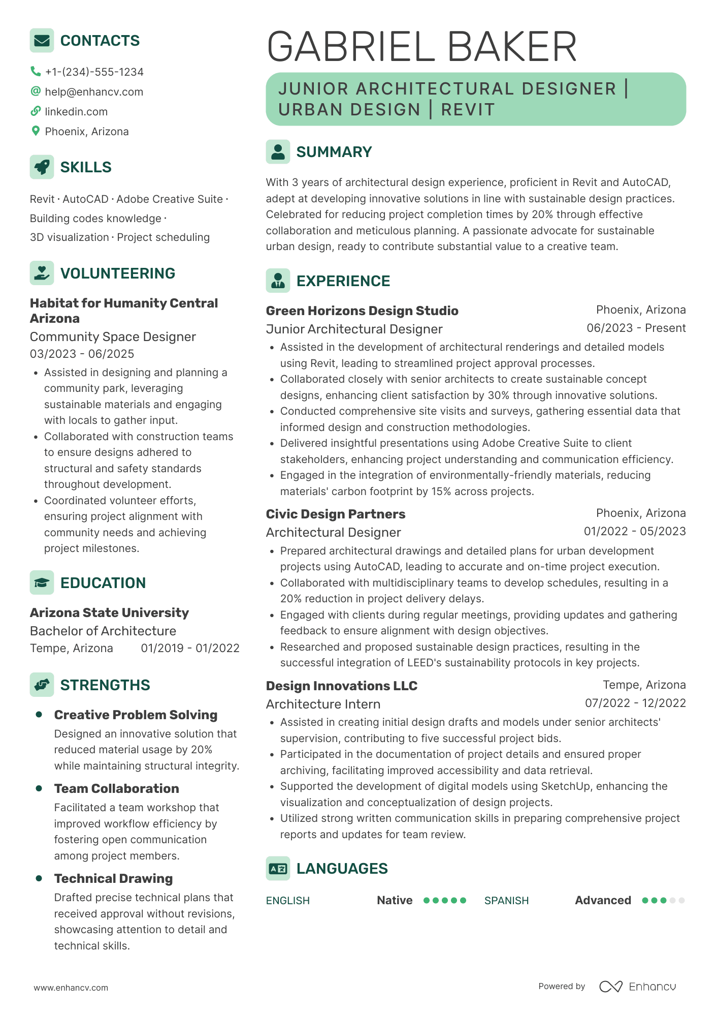 Junior Architectural Designer Resume Example