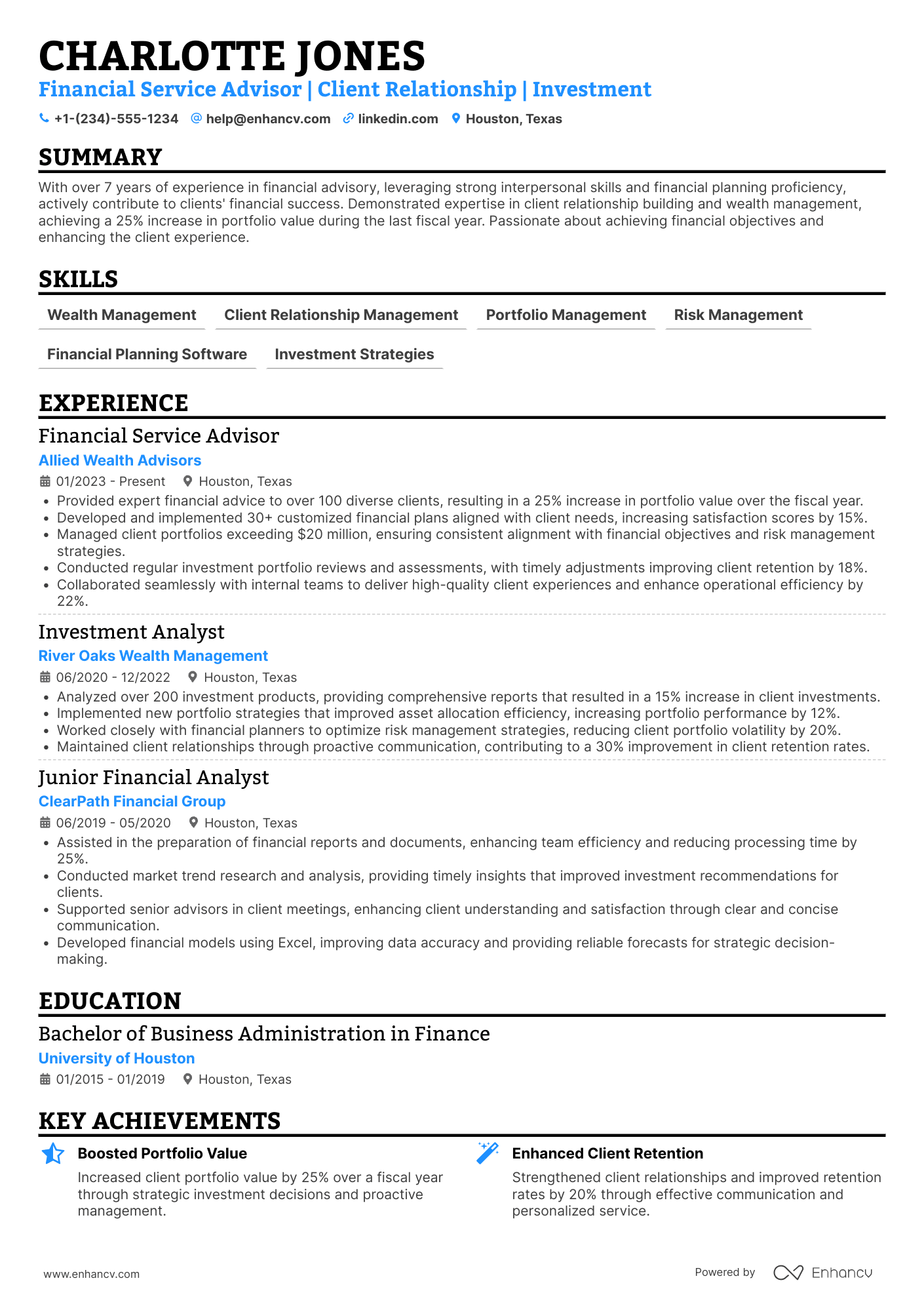 Financial Service Advisor Resume Example