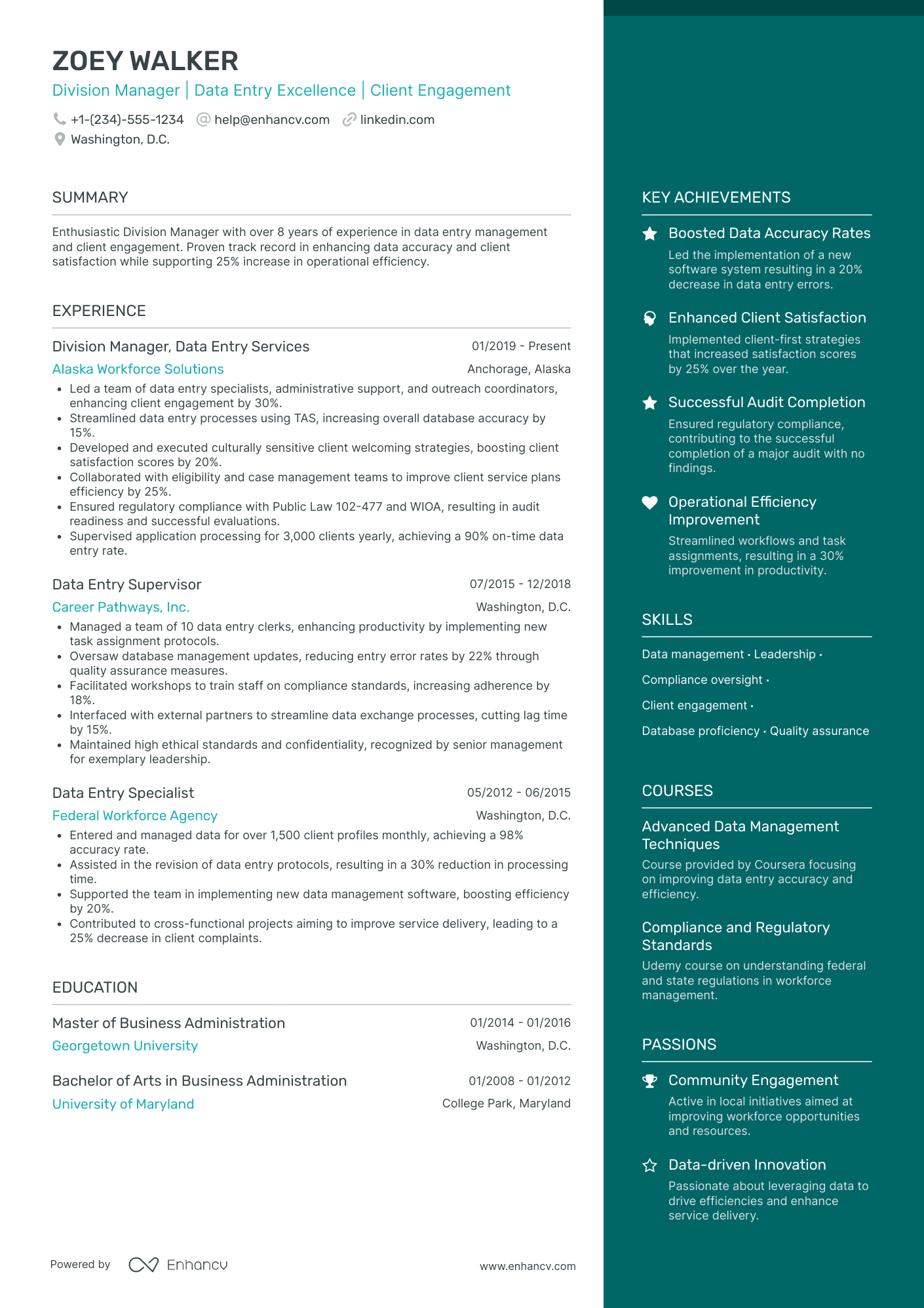 Data Entry Manager Resume Example