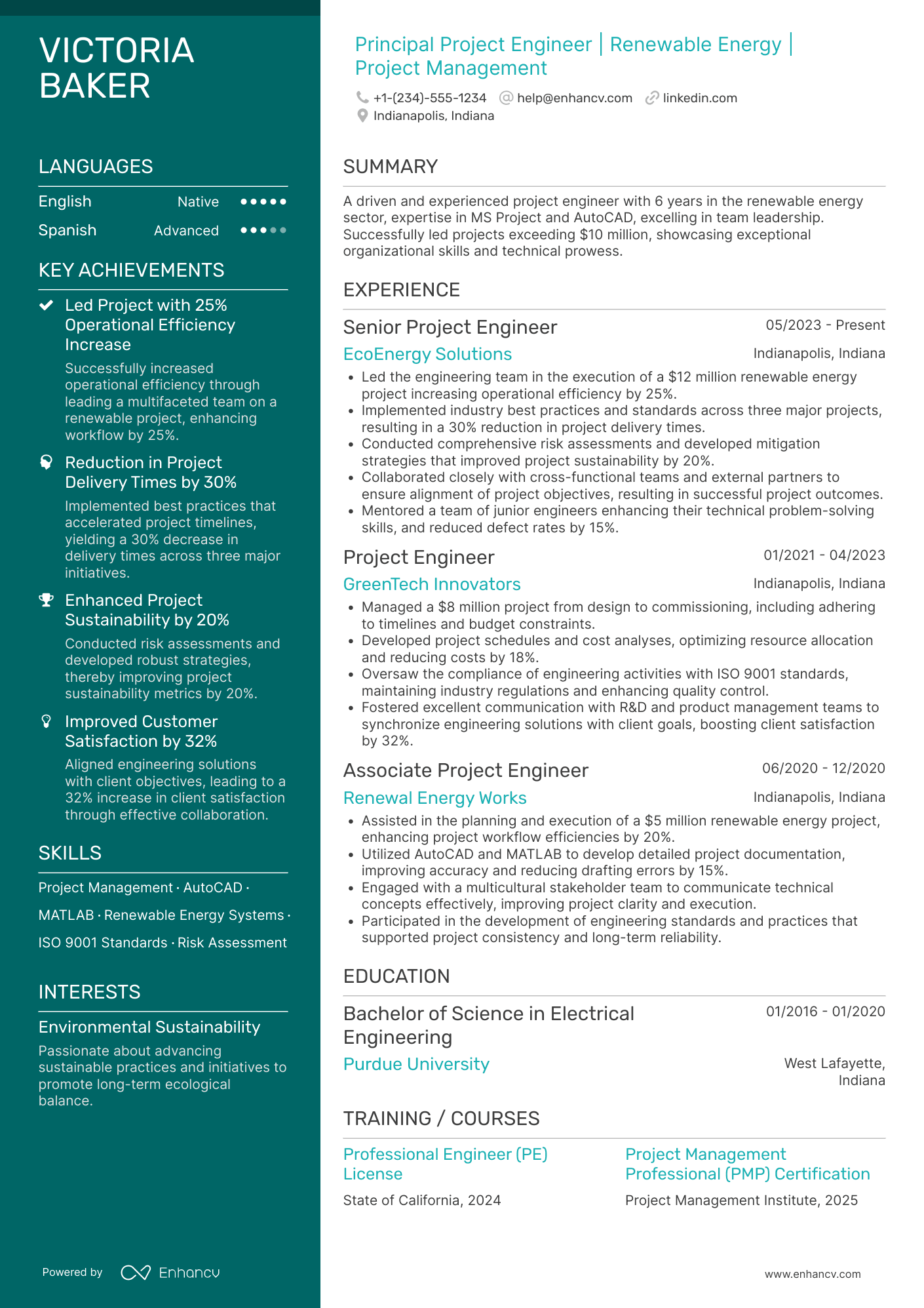 Principal Project Engineer Resume Example