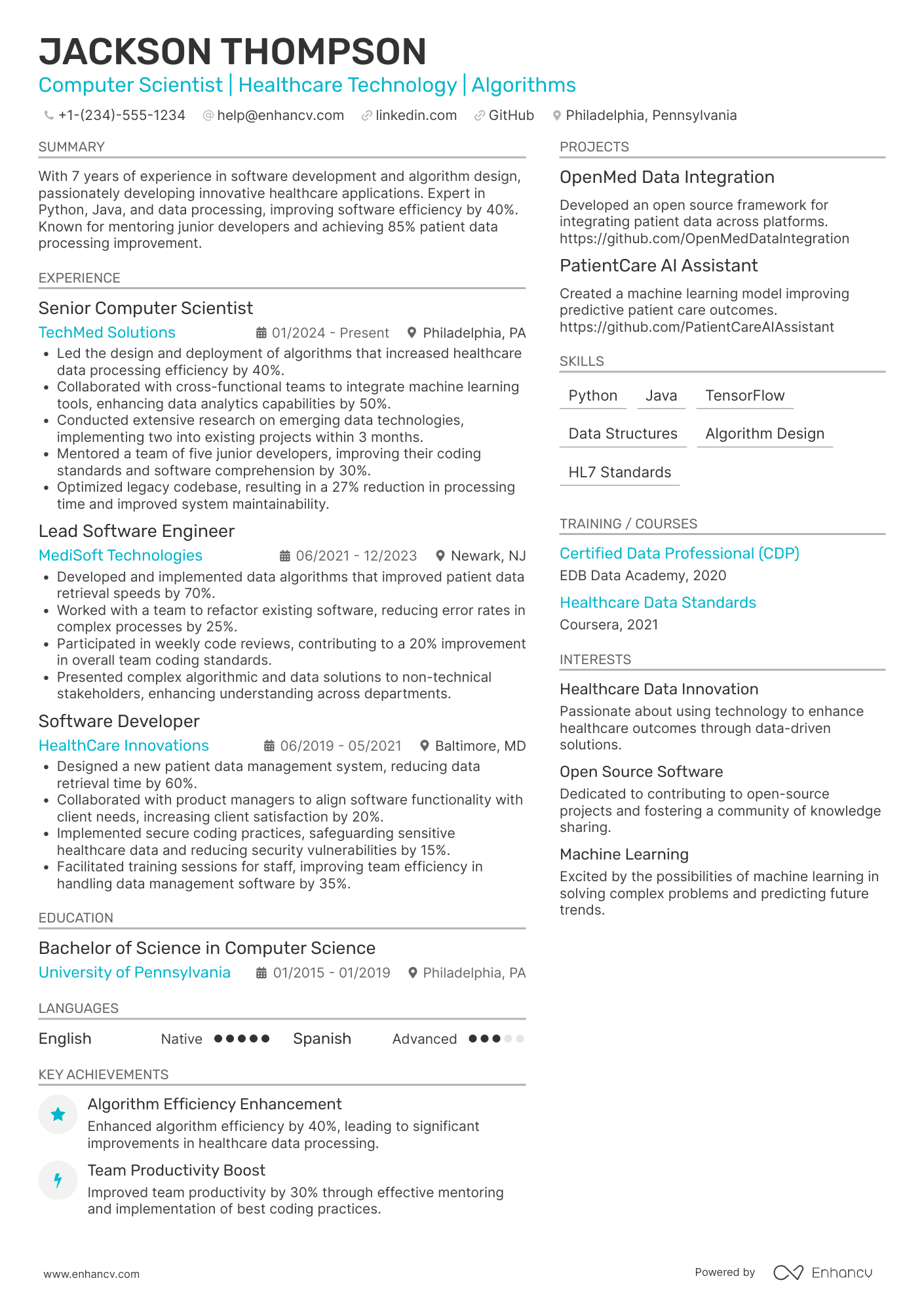 Computer Scientist Resume Example