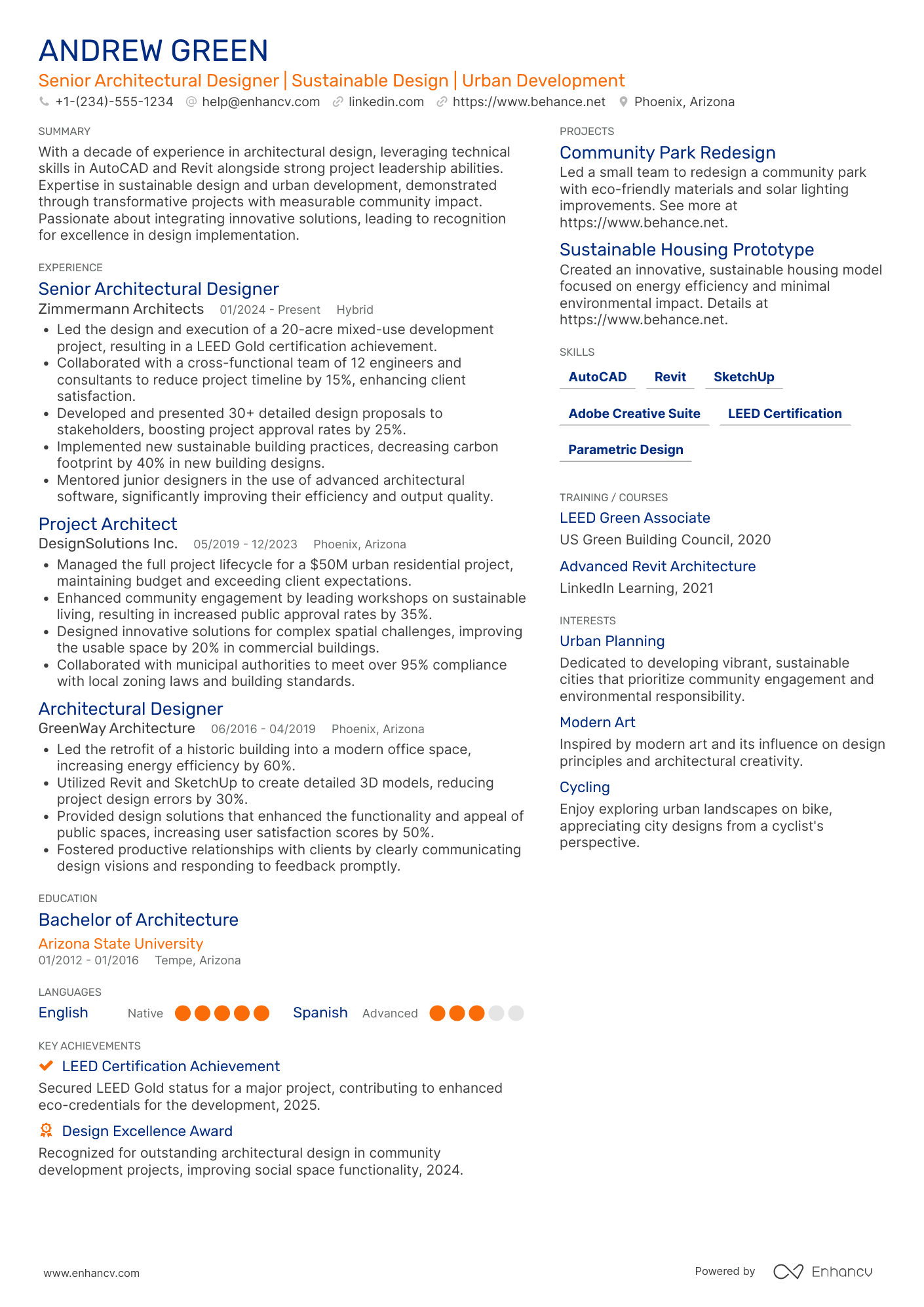 Senior Architectural Designer Resume Example