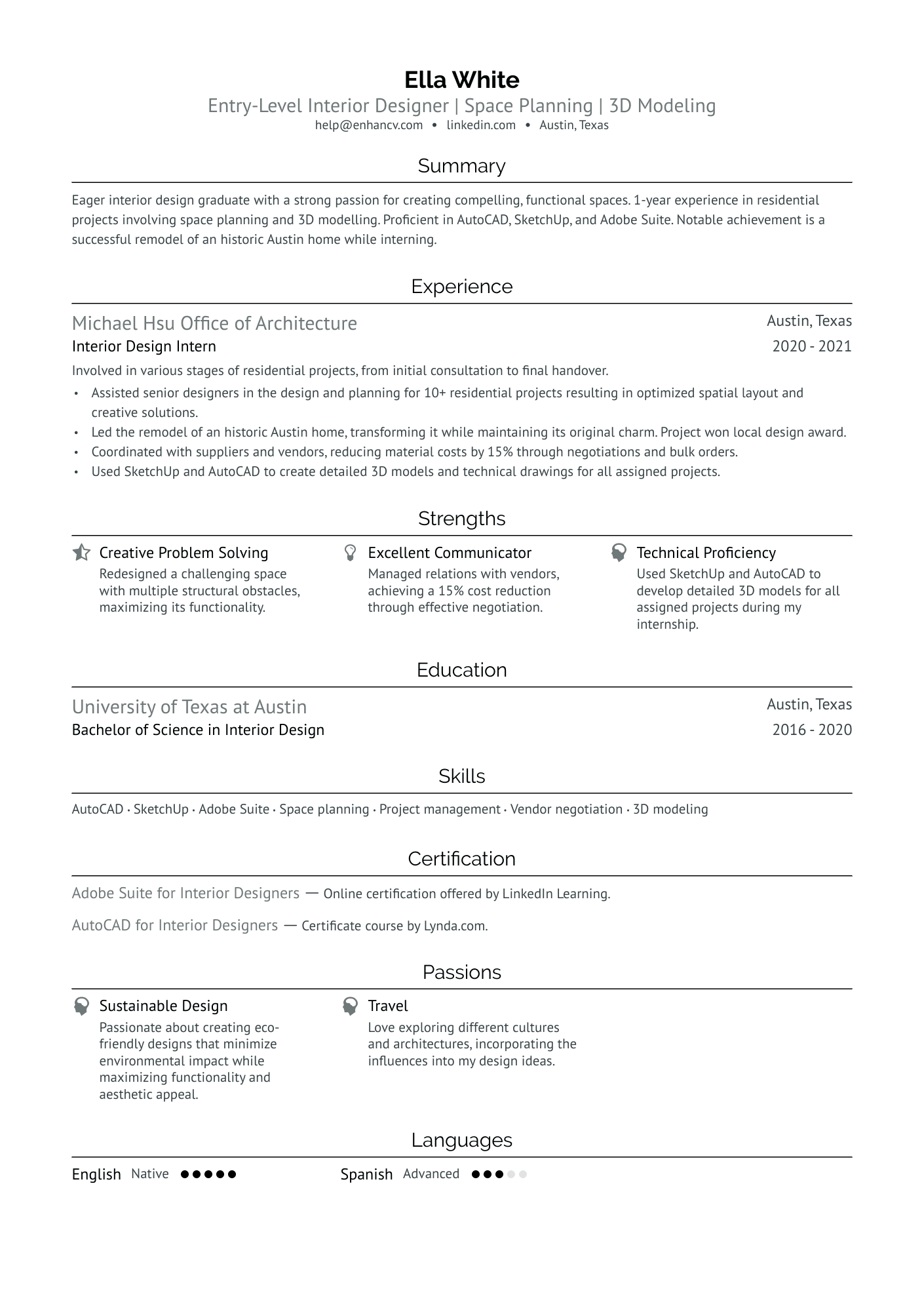 Entry Level Interior Design Resume Example