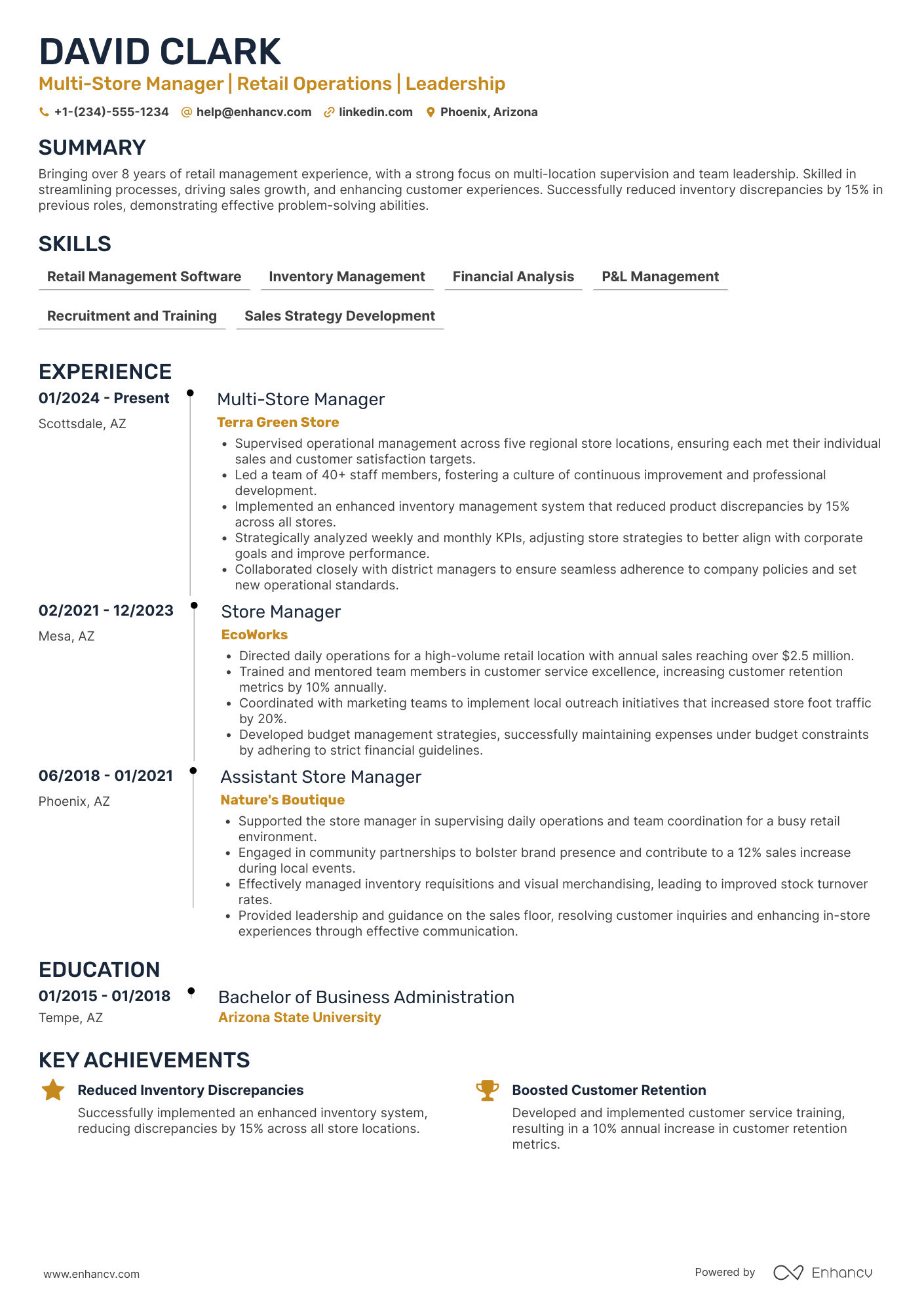 Multi Store Manager Resume Example