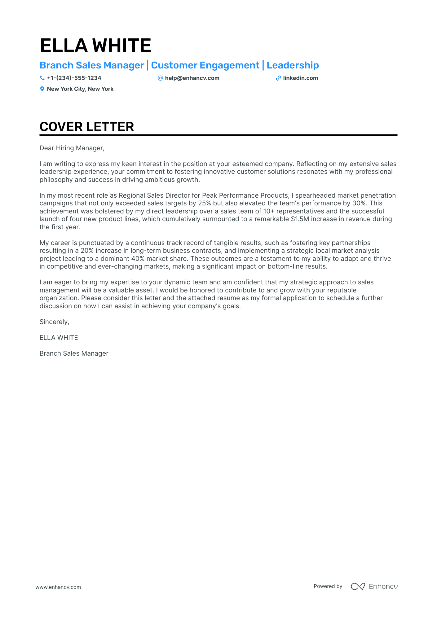 Branch Sales Manager Resume Example