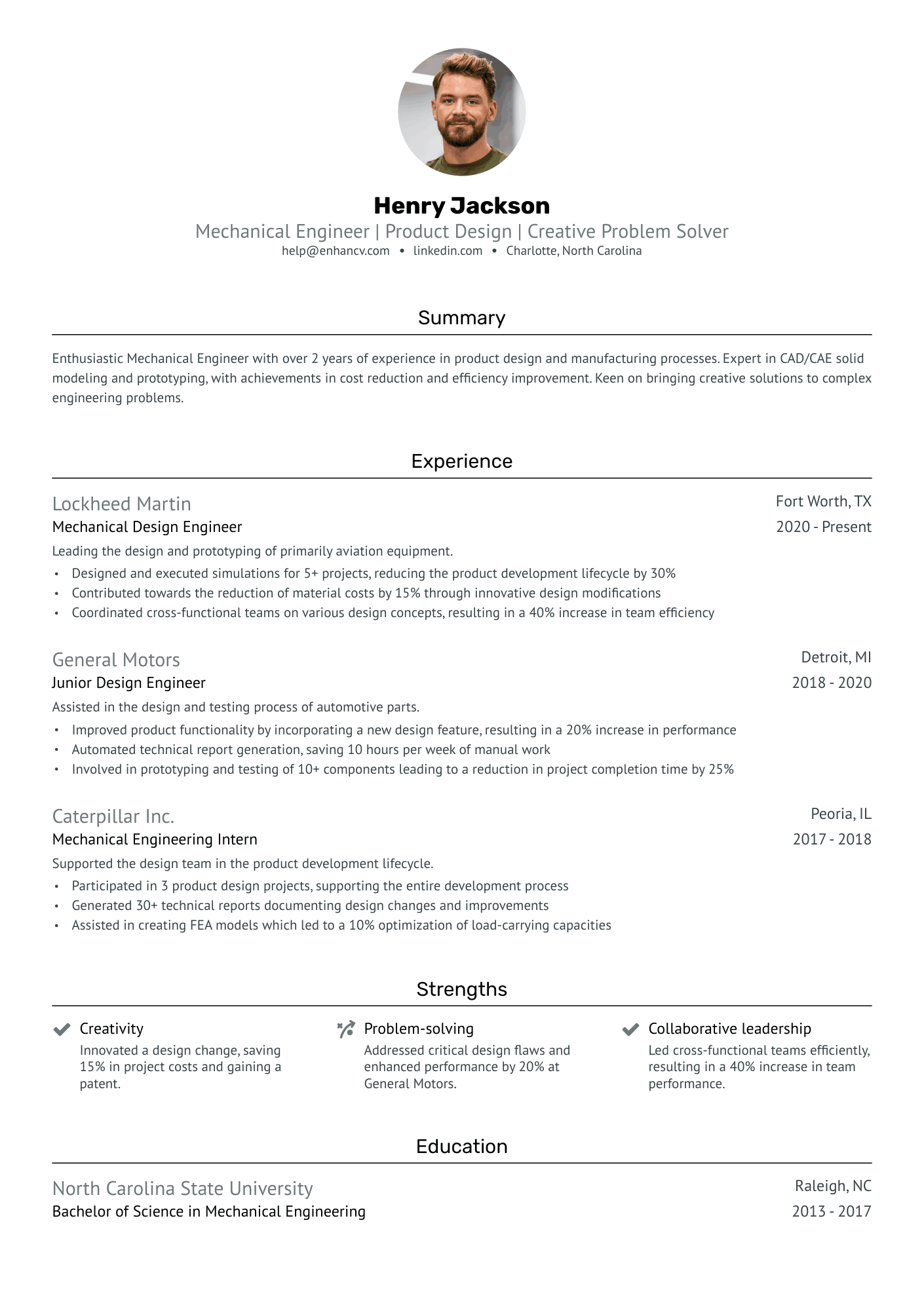 Product Design Engineer Resume Example