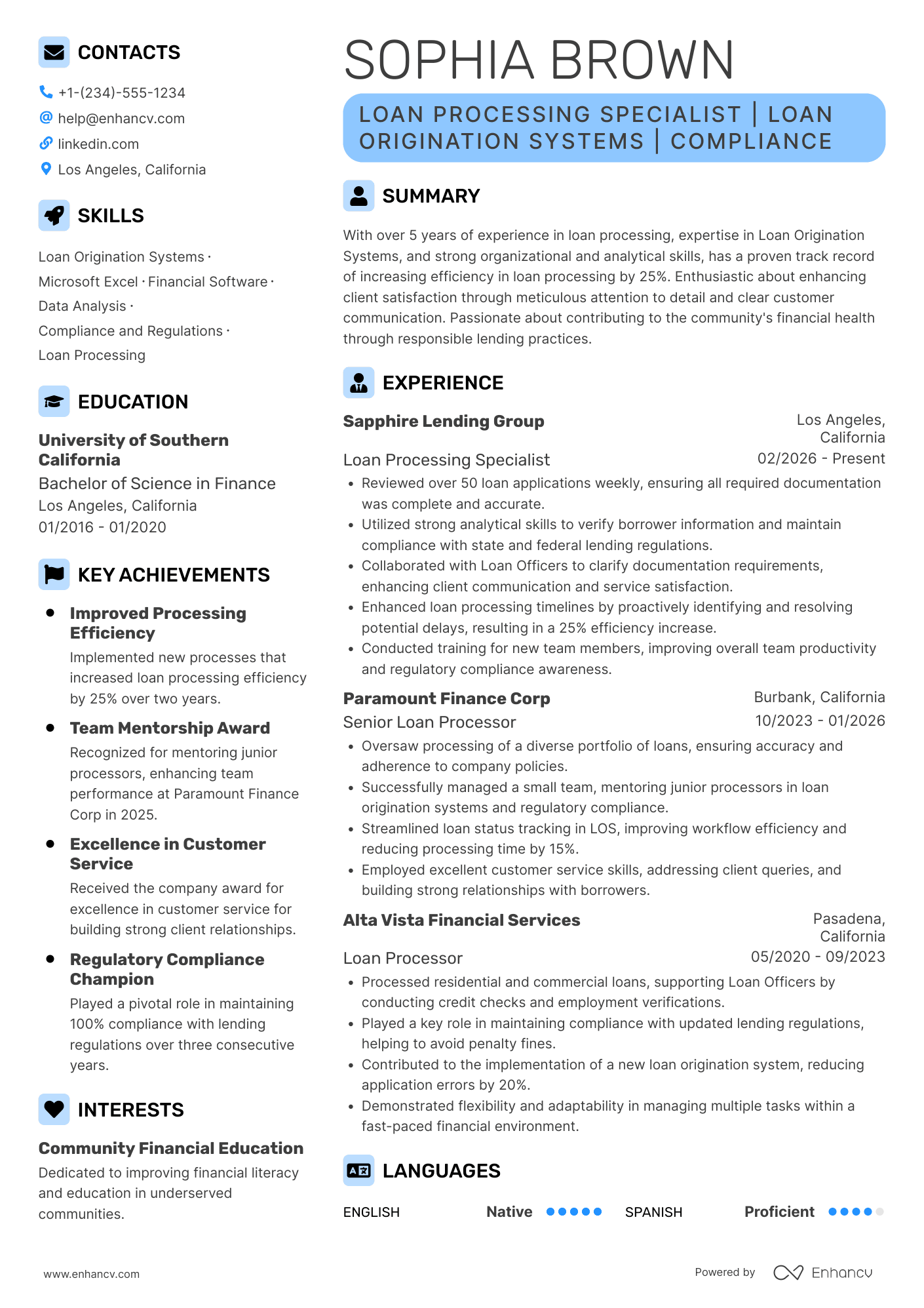 Loan Processing Specialist Resume Example