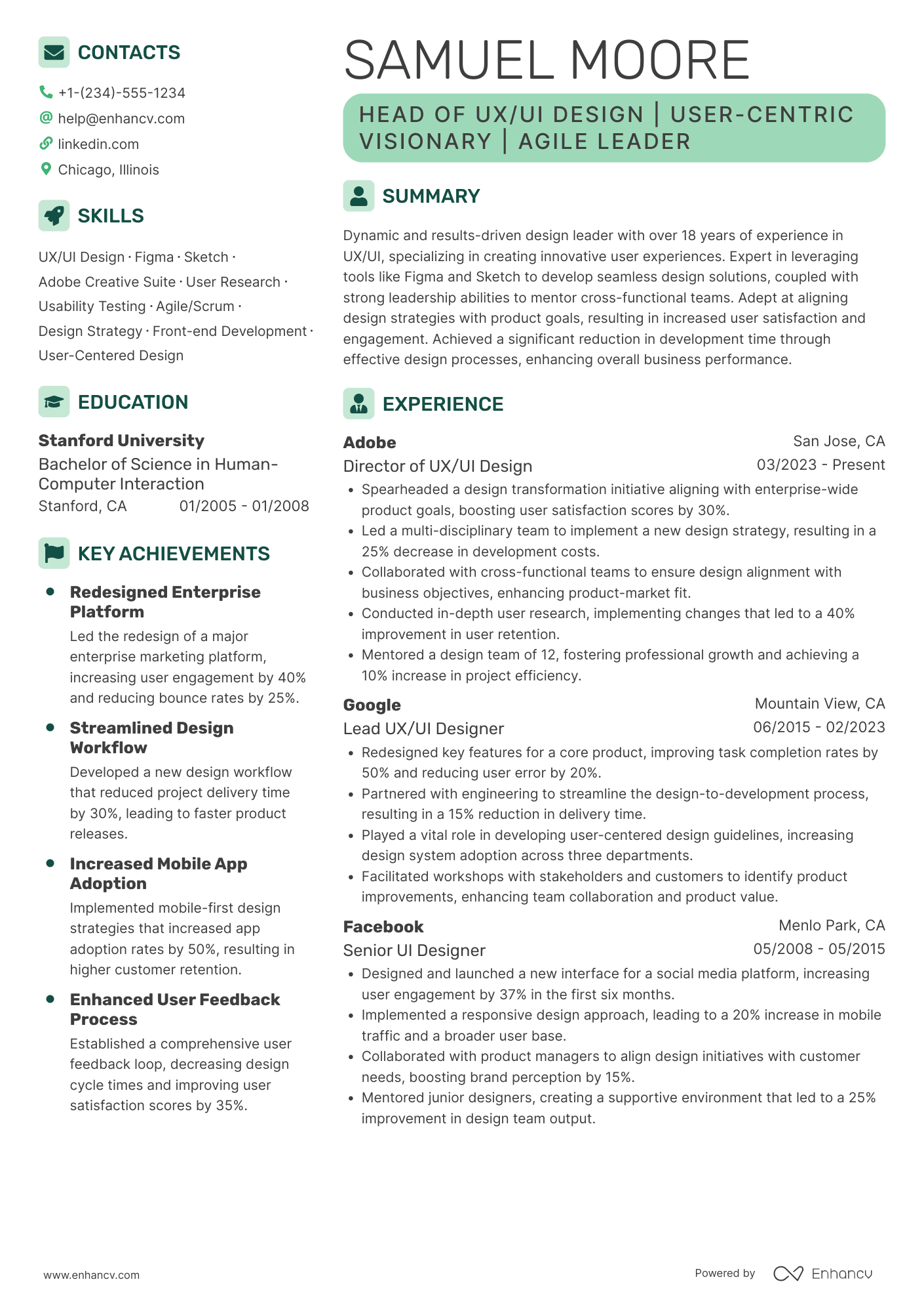 Head of UX UI Design Resume Example
