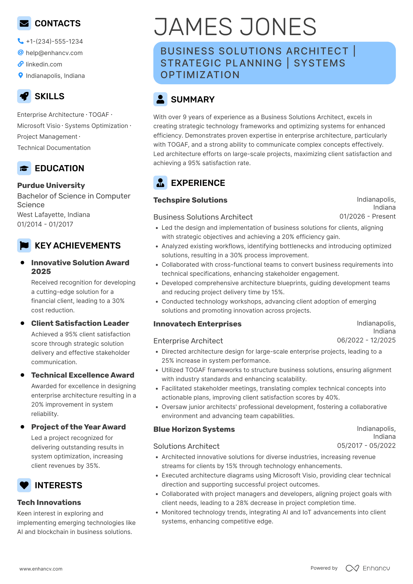 Business Solutions Architect Resume Example