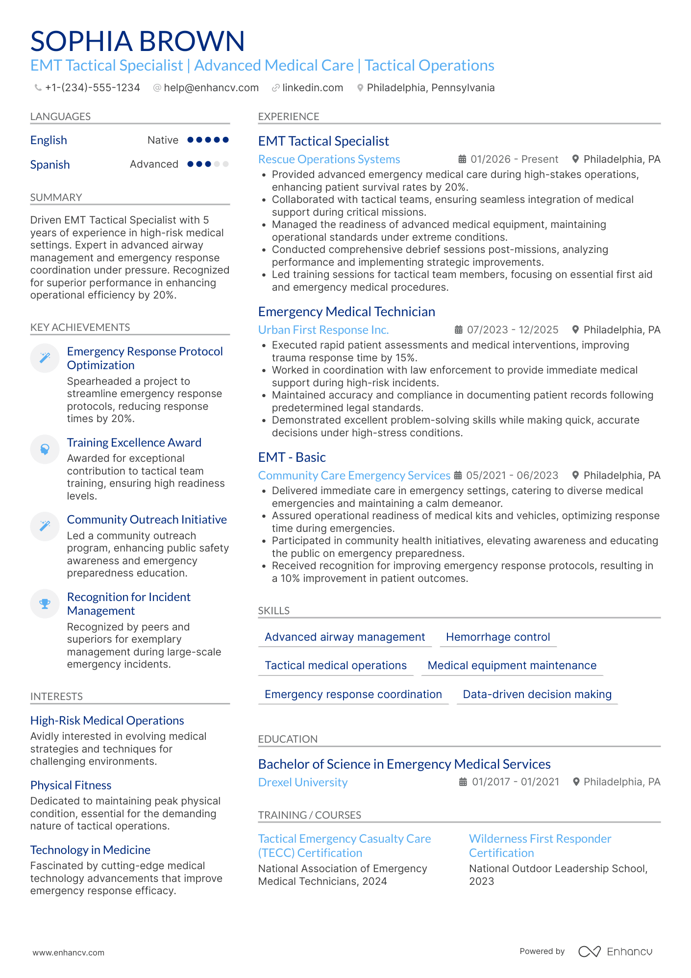 EMT Tactical Resume Example
