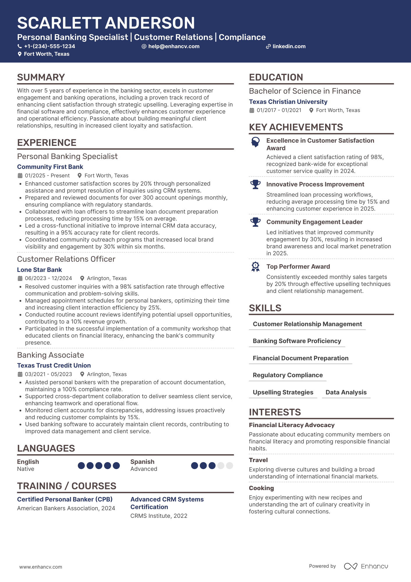 Personal Banking Assistant Resume Example