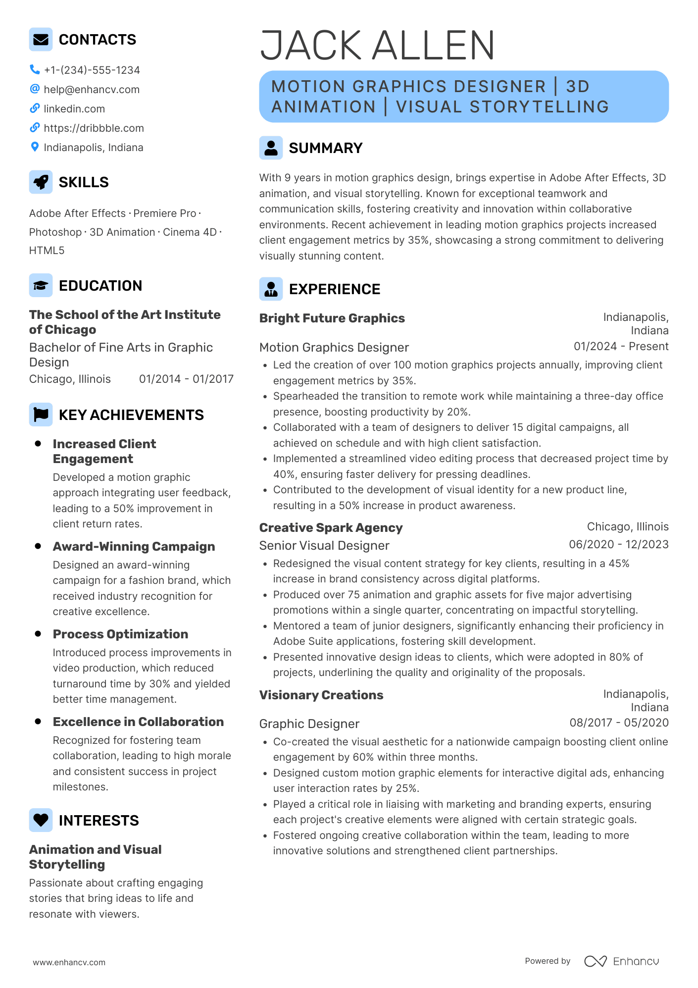 Motion Graphics Designer Resume Example
