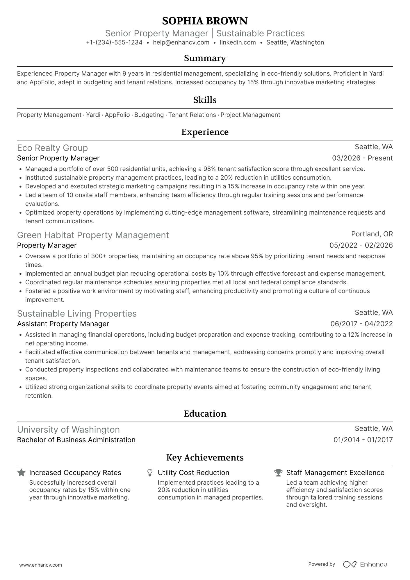 Residential Property Manager Resume Example