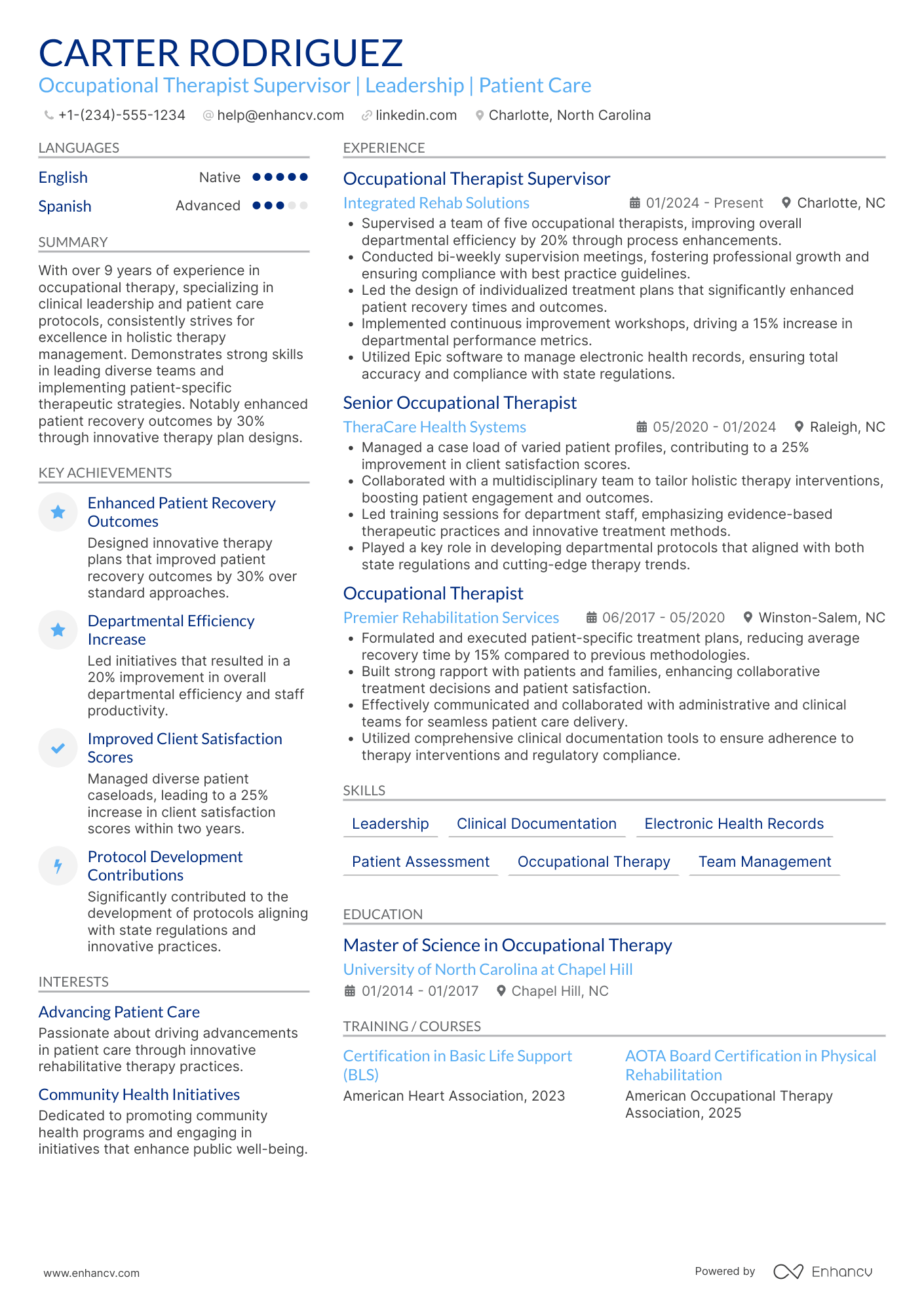 Occupational Therapist Supervisor Resume Example