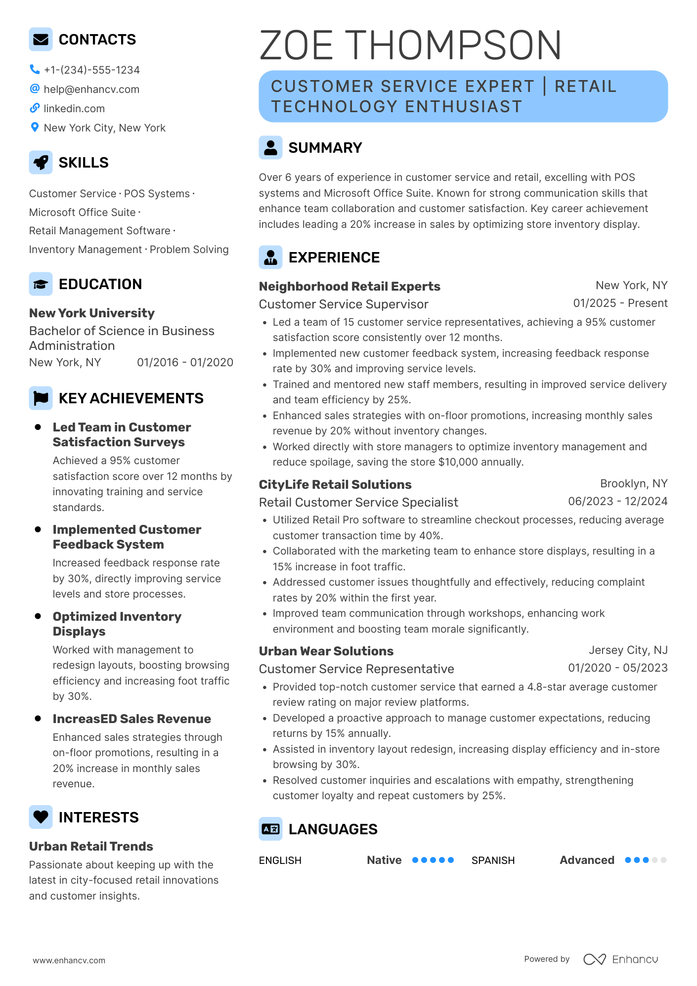 Customer Service Retail Agent Resume Example