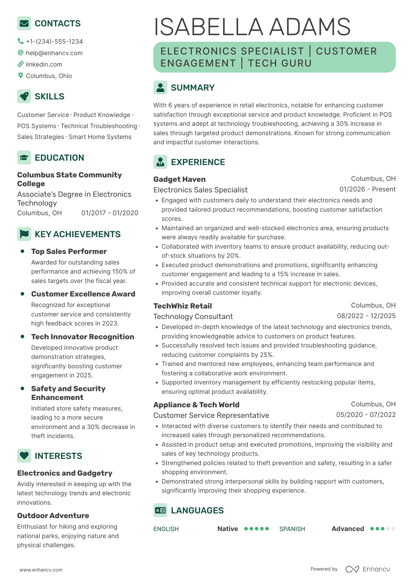 Target Electronics Specialist Resume Example