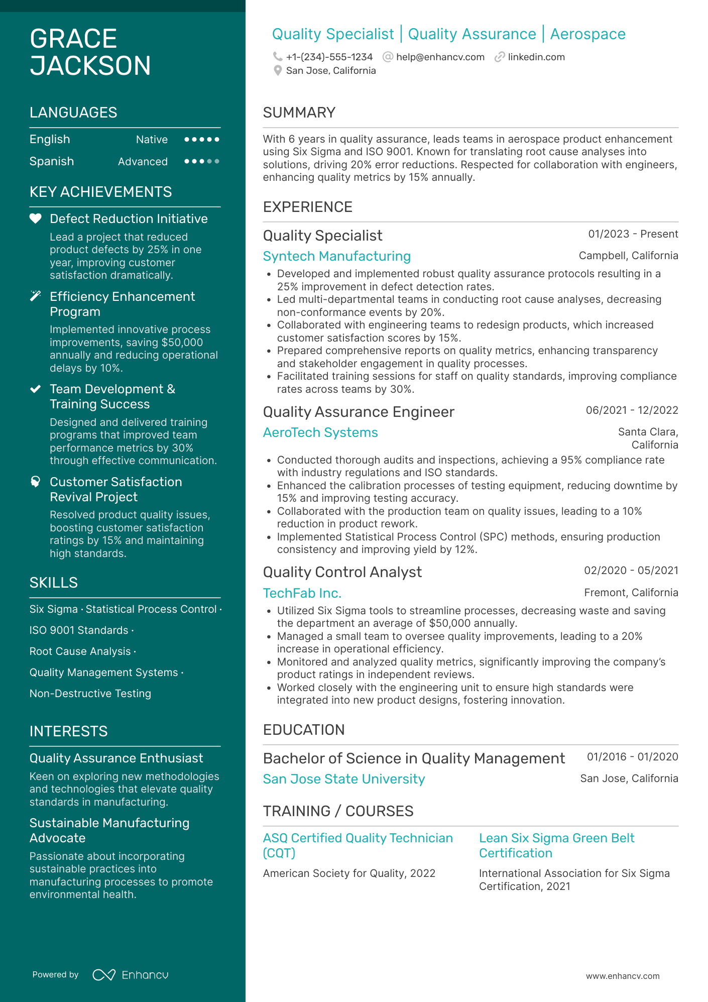 Quality Specialist Resume Example