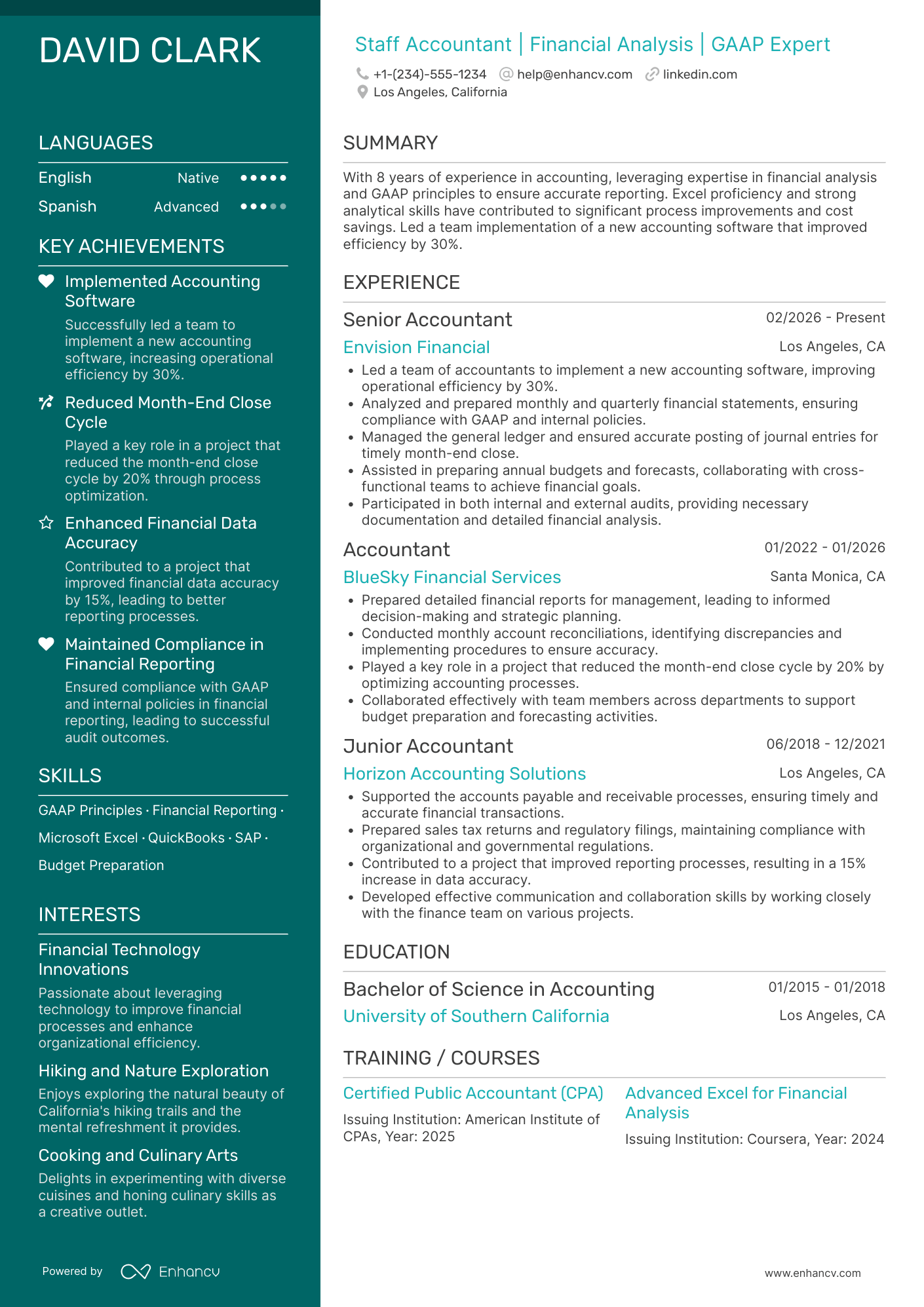 Staff Accountant Resume Example