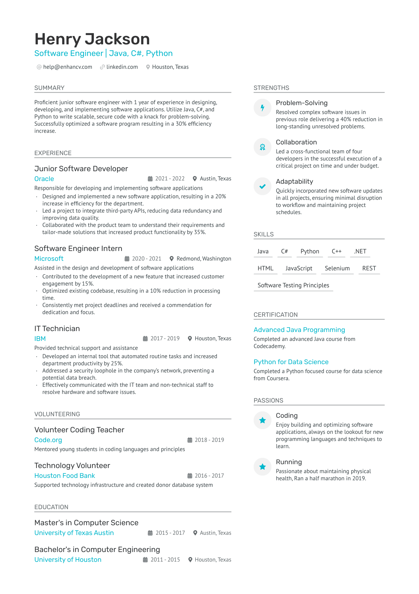 Software Engineer New Grad Resume Example