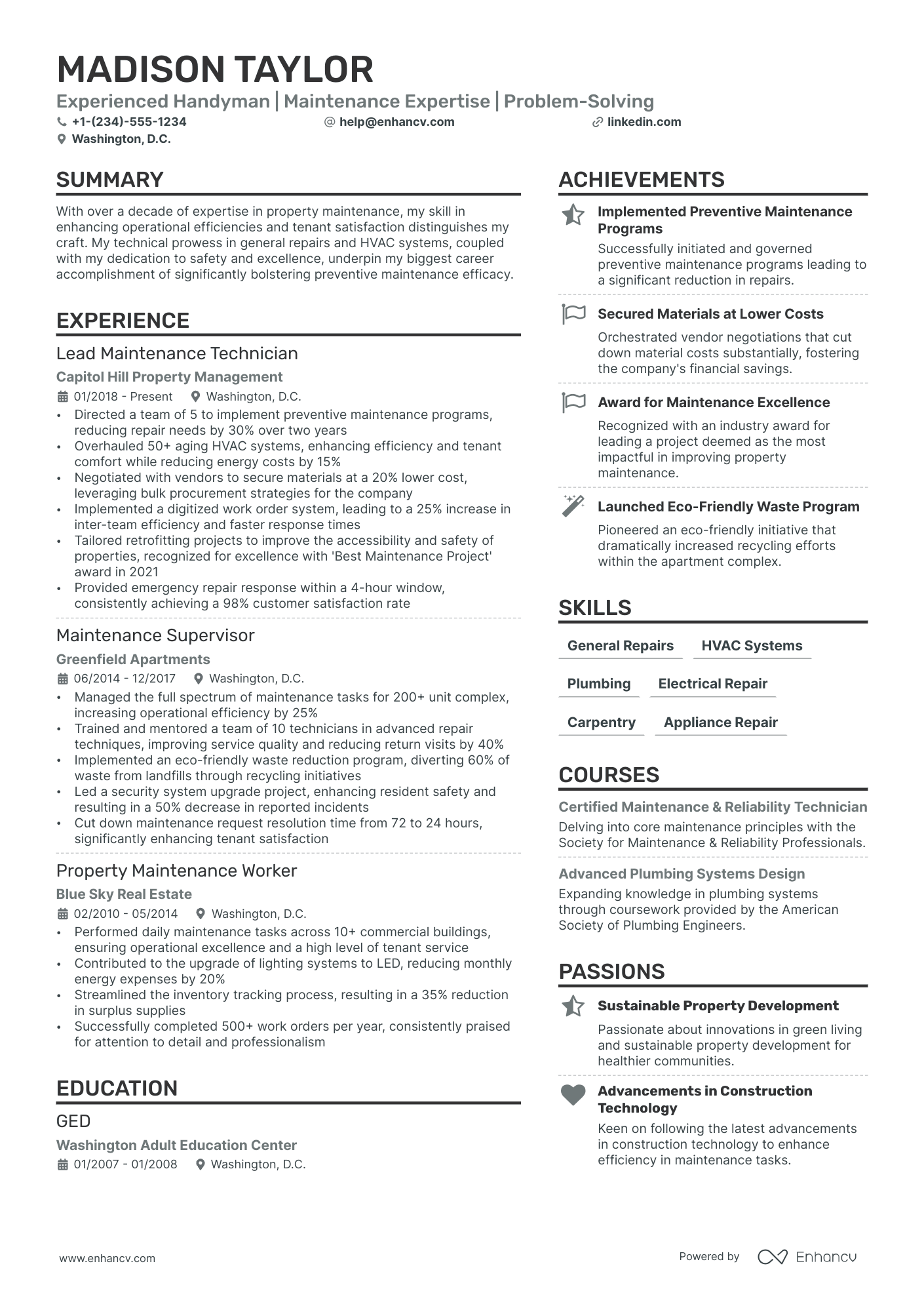 Handyman Resume Example