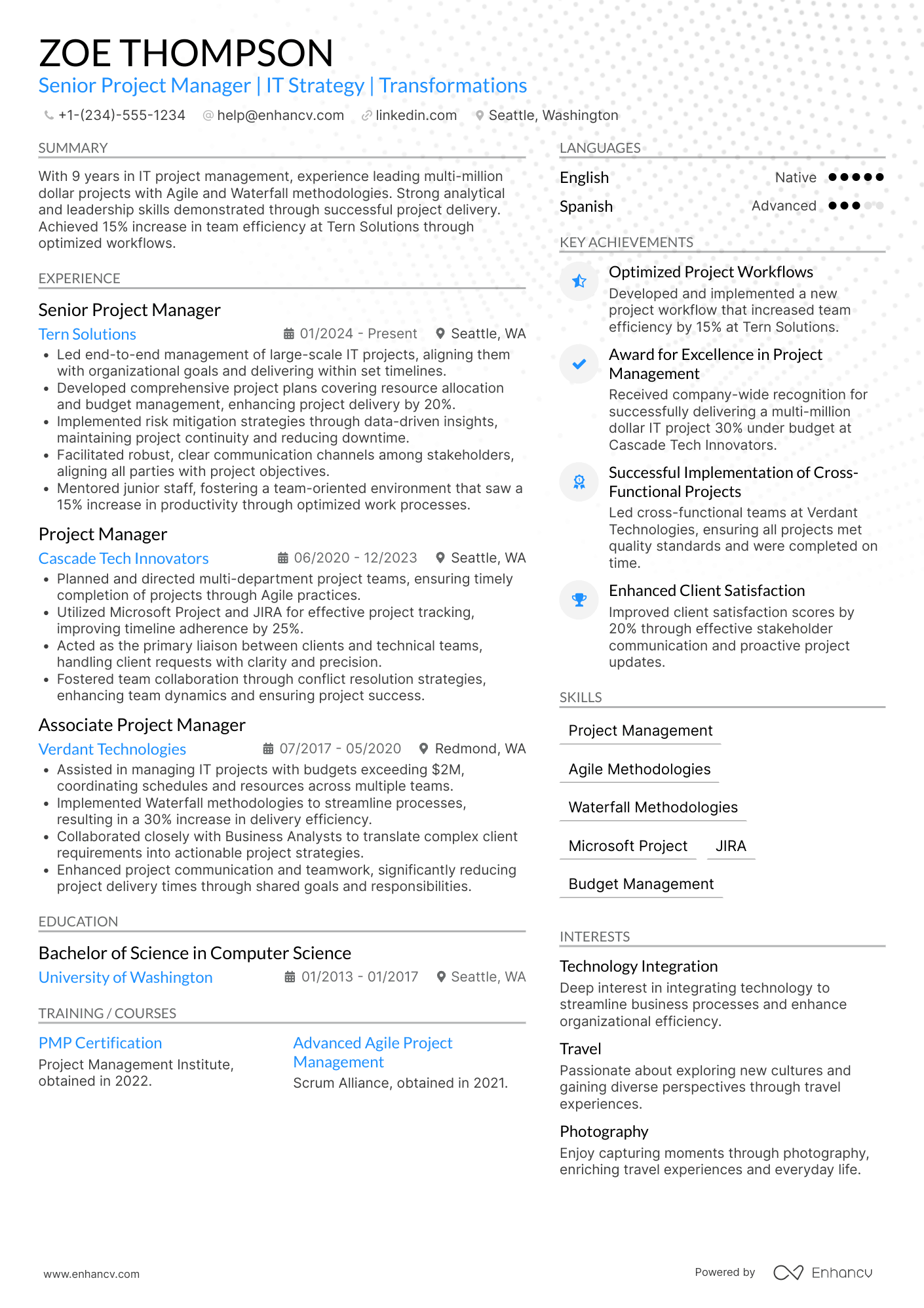 Accenture Senior Project Manager Resume Example