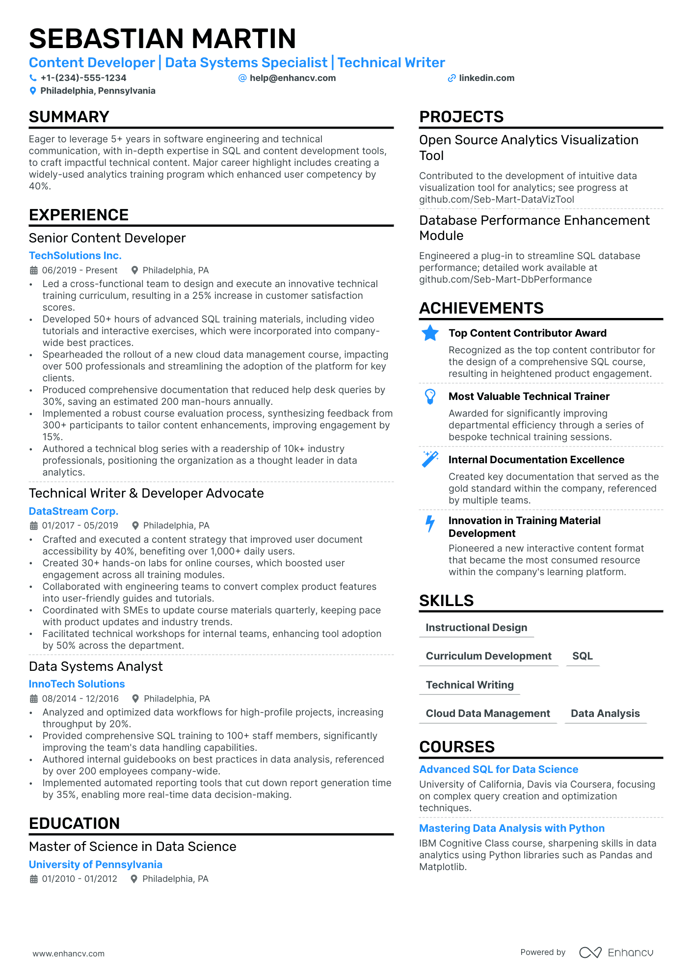 Content Developer Resume Example
