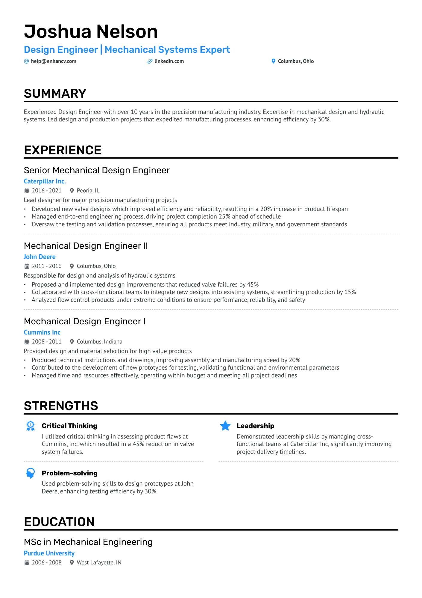 Valve Design Engineer Resume Example