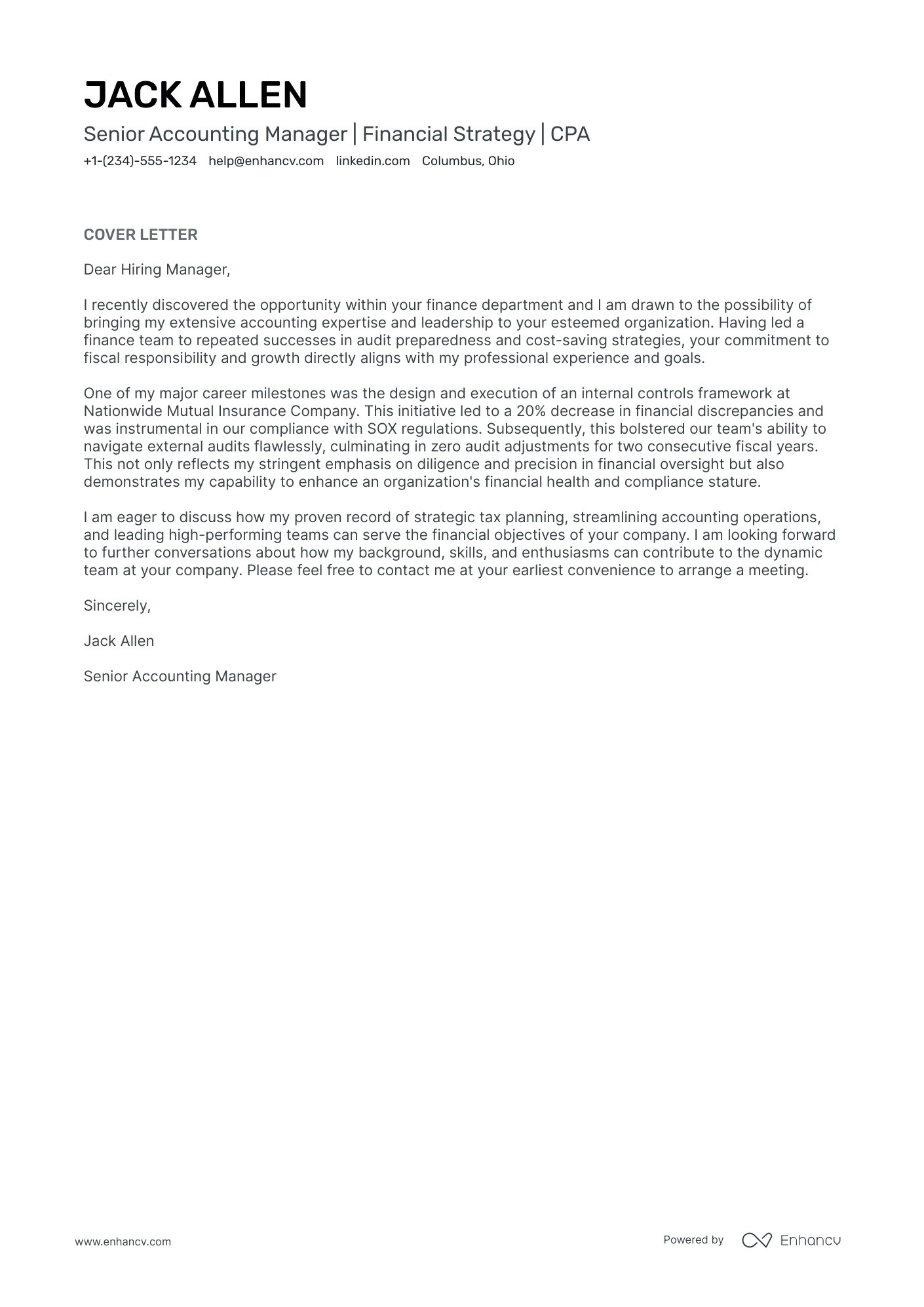 Financial Reporting Manager Resume Example